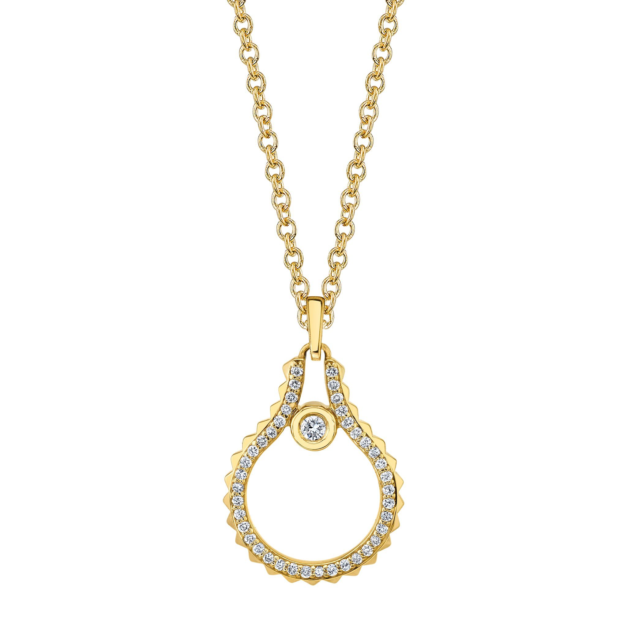 MICHAEL M Necklaces 14K Yellow Gold Pavé Mini Signature MM Tetra Pendant P380