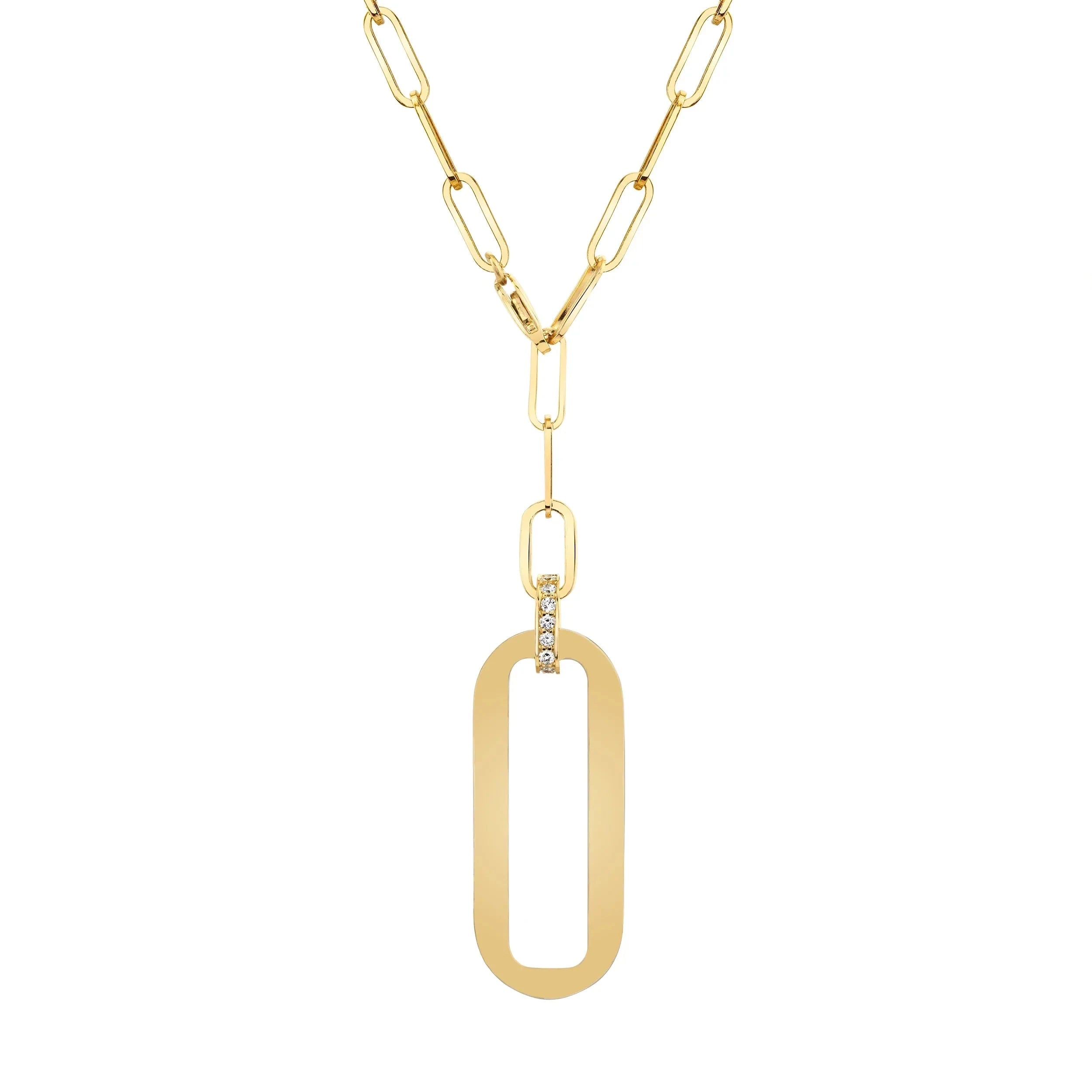 MICHAEL M Necklaces 14K Yellow Gold Plain Longline Link Medallion Lariat CN518