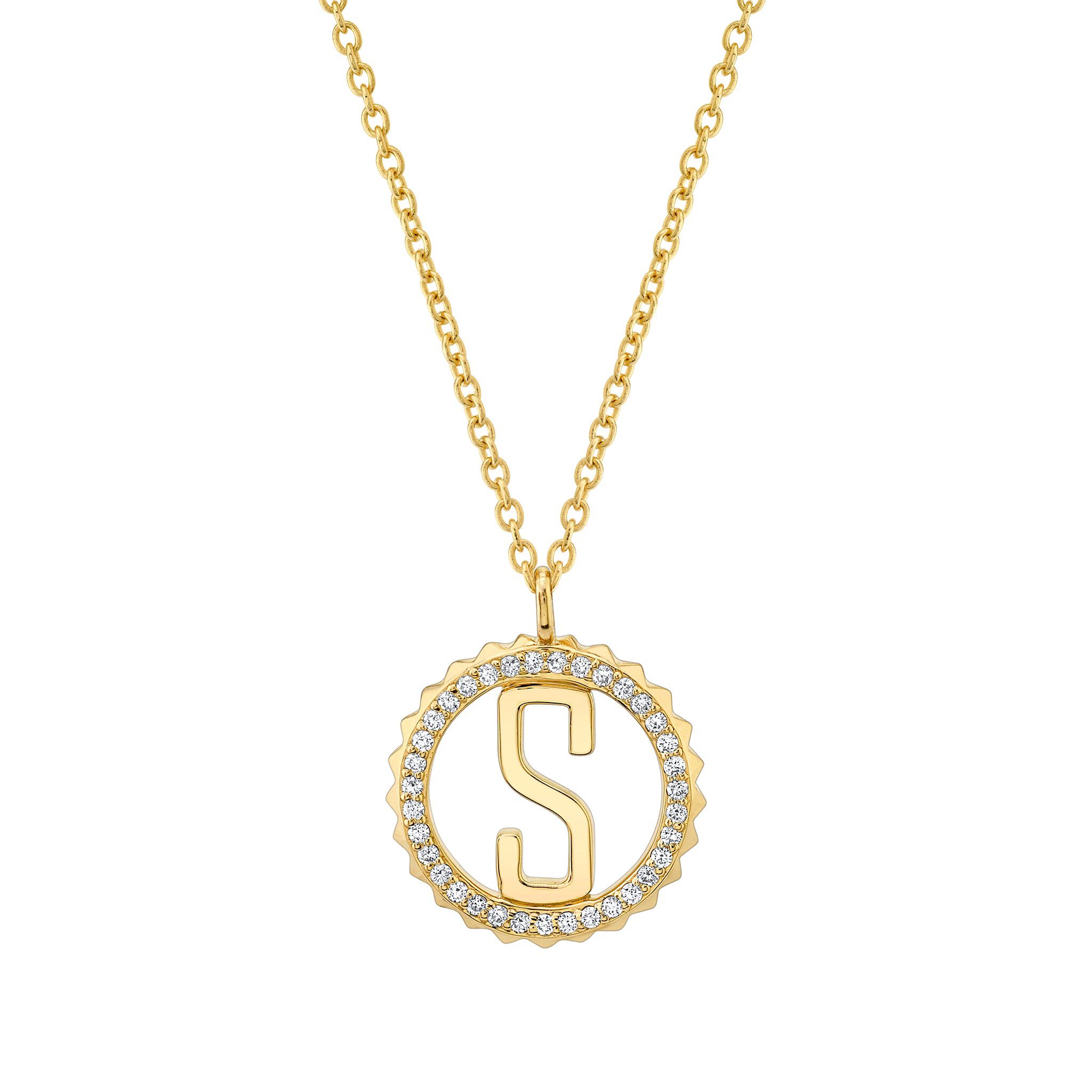 MICHAEL M Necklaces 14K Yellow Gold / S Mini Tetra Pavé Initial Medallion P365