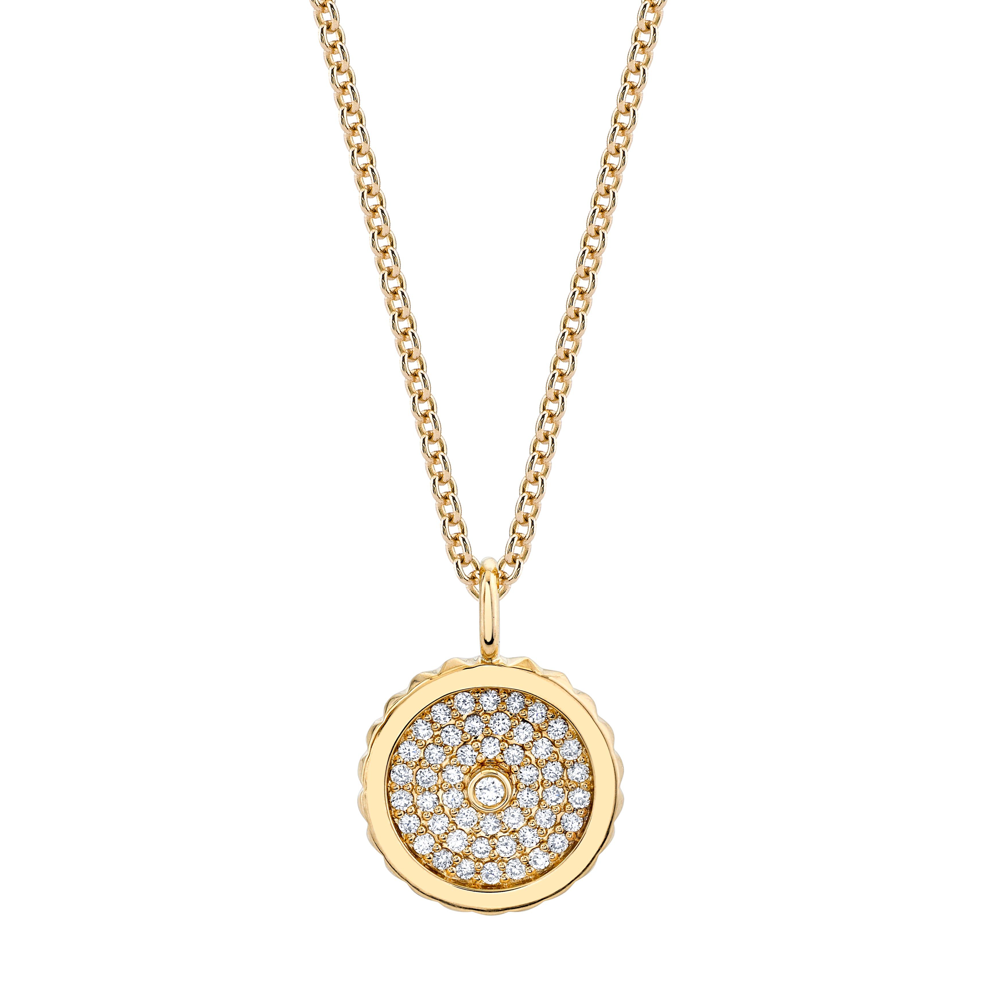 MICHAEL M Necklaces 14K Yellow Gold Tetra Pavé Bezel Medallion P397