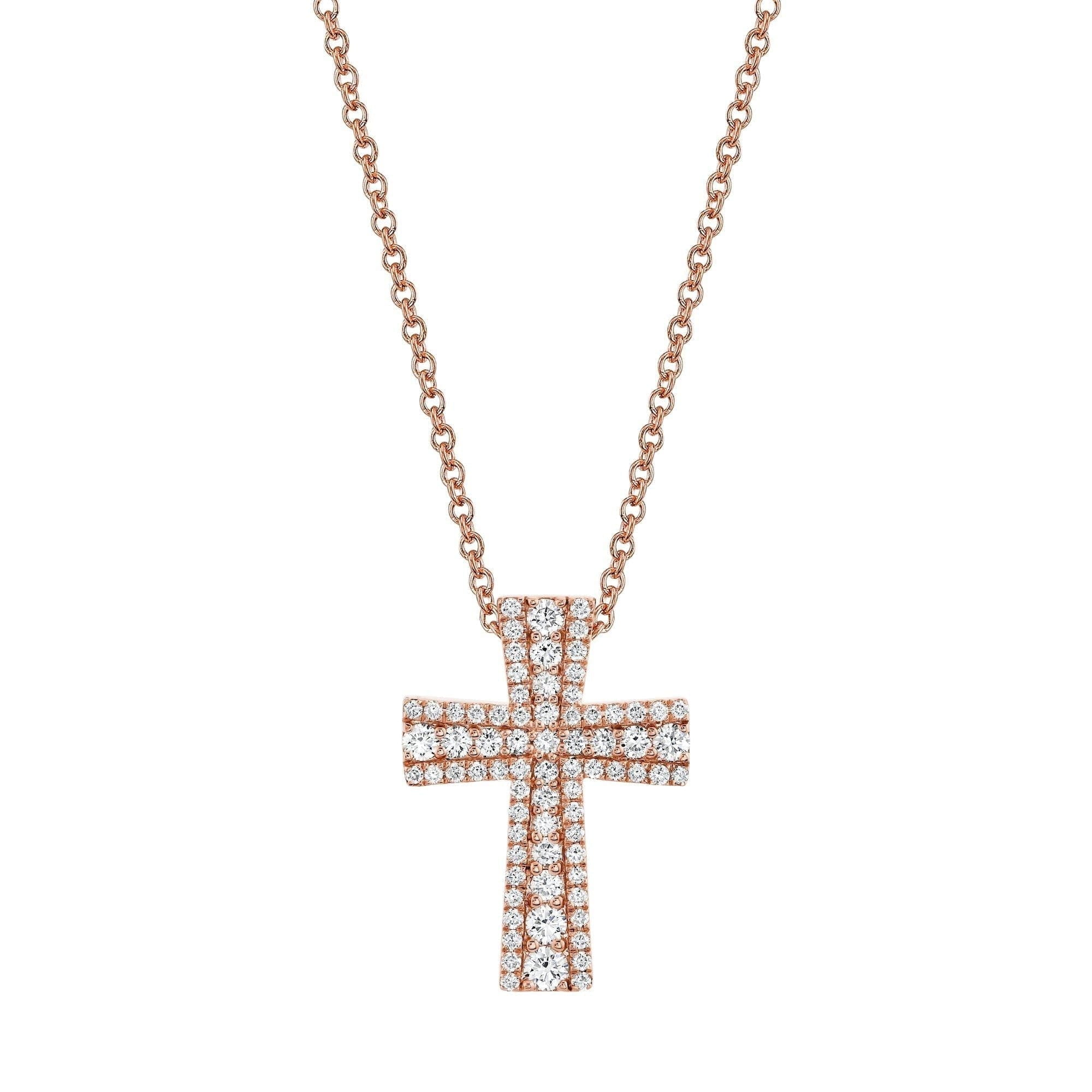MICHAEL M Necklaces 18K Rose Gold Europa Pave Cross Pendant P415