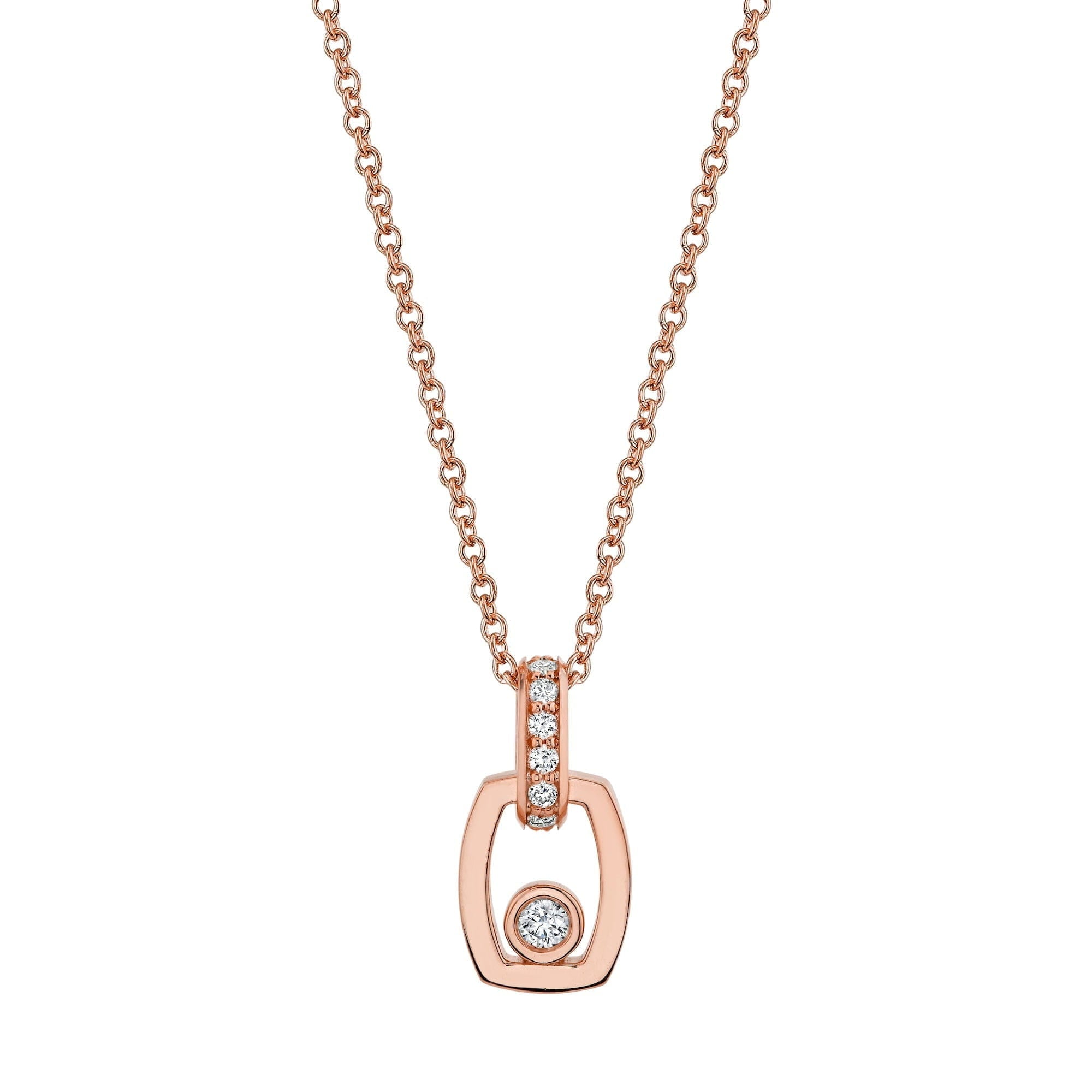 MICHAEL M Necklaces 18k Rose Gold Link Pendant with Bezel Set Diamond P400