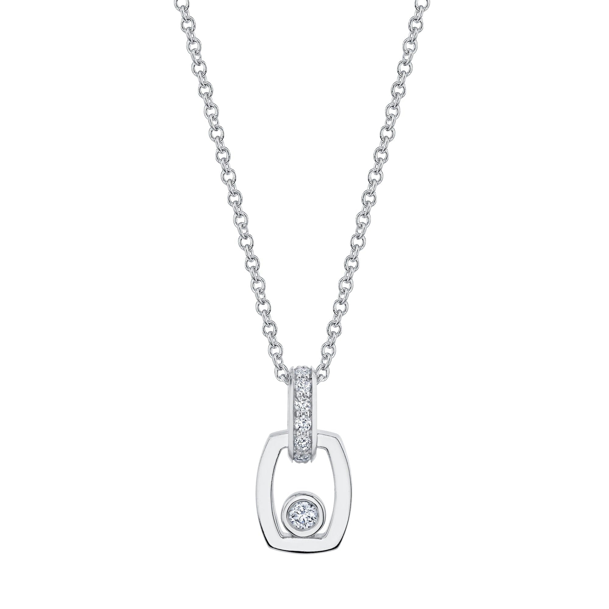 MICHAEL M Necklaces 18k White Gold Link Pendant with Bezel Set Diamond P400