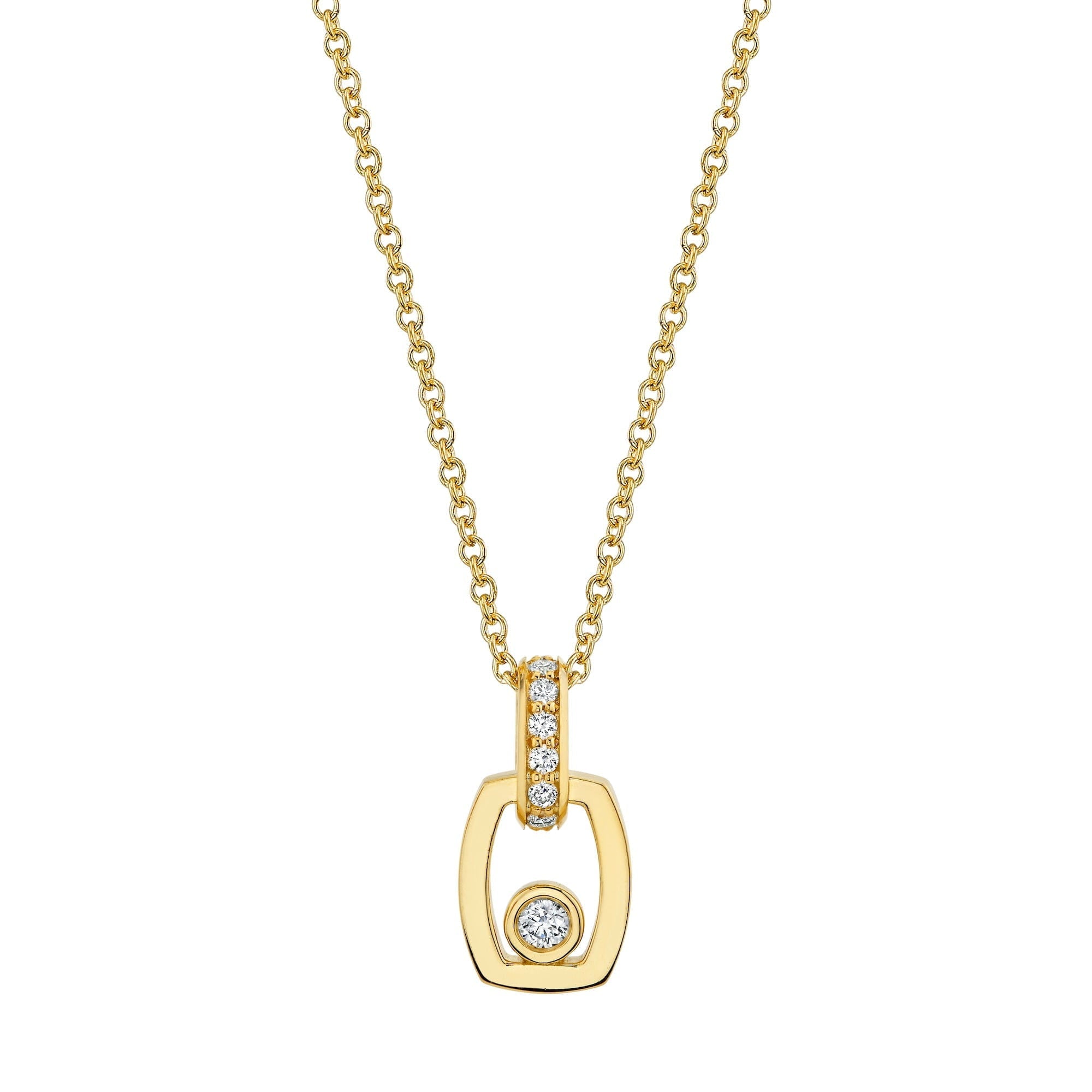 MICHAEL M Necklaces 18K Yellow Gold Link Pendant with Bezel Set Diamond P400