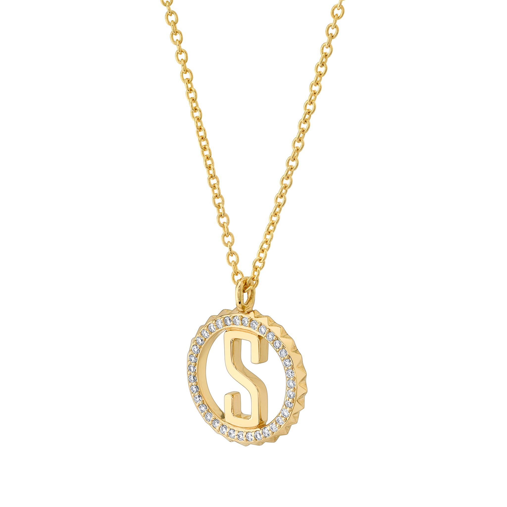 MICHAEL M Necklaces Mini Tetra Pavé Initial Medallion