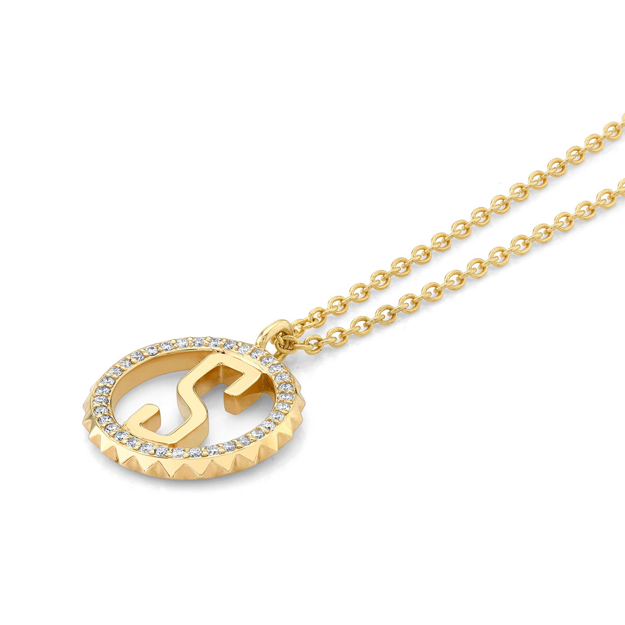 MICHAEL M Necklaces Mini Tetra Pavé Initial Medallion