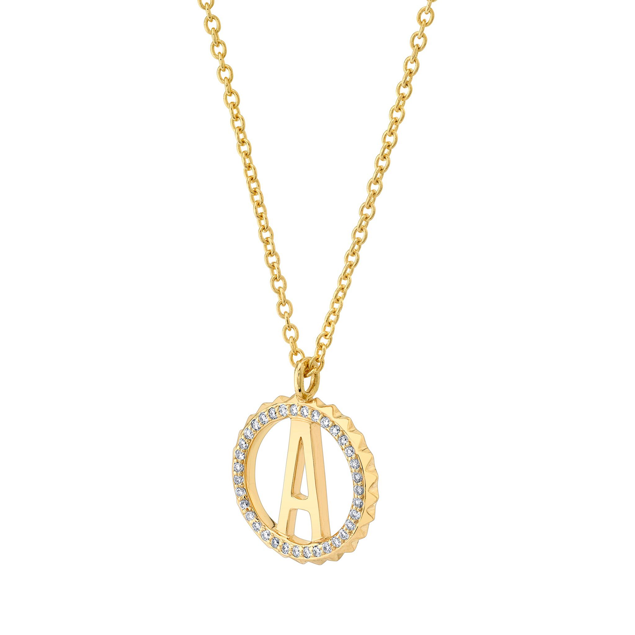 MICHAEL M Necklaces Mini Tetra Pavé Initial Medallion