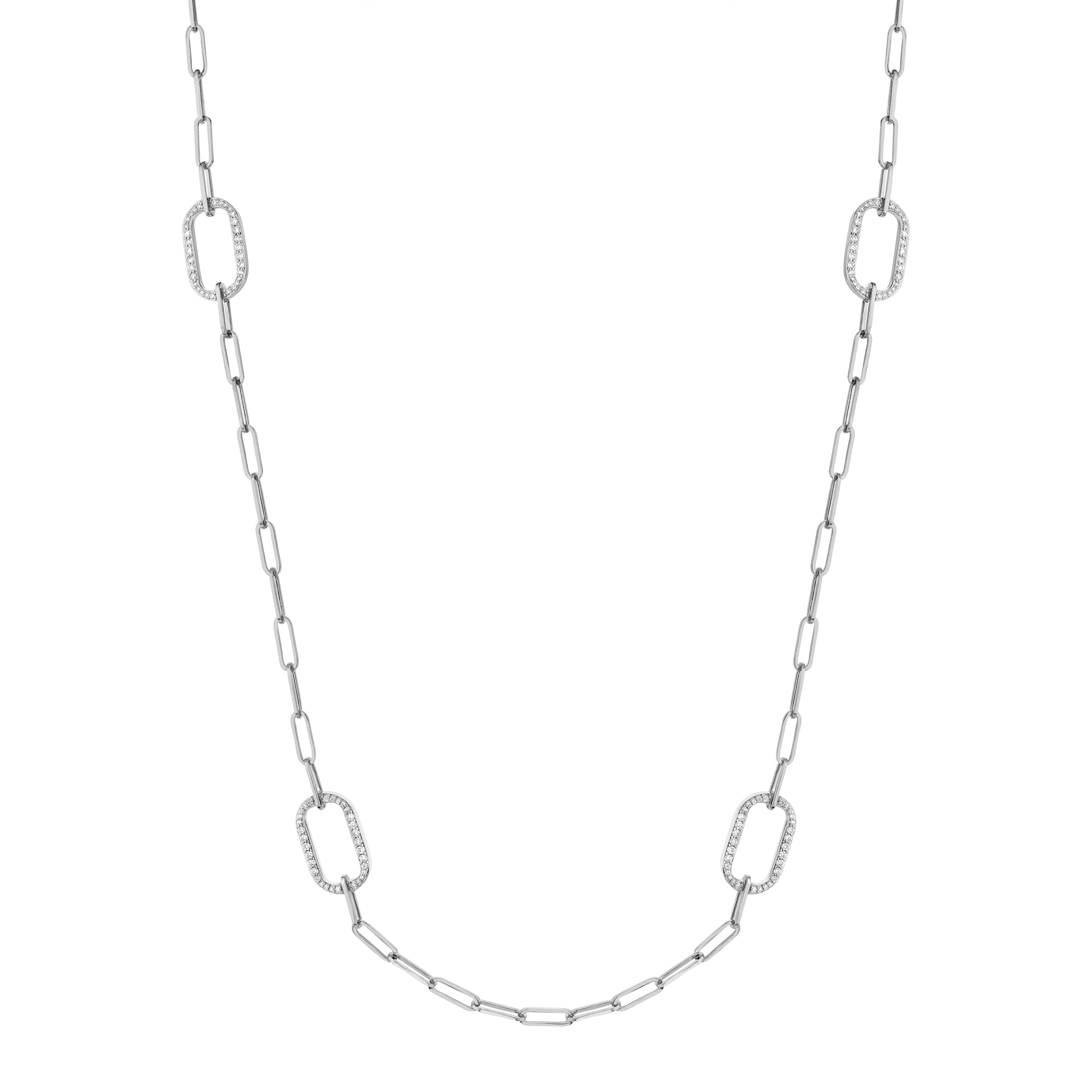 MICHAEL M Necklaces Silver Silver Pavé Link Station Necklace S-CN519