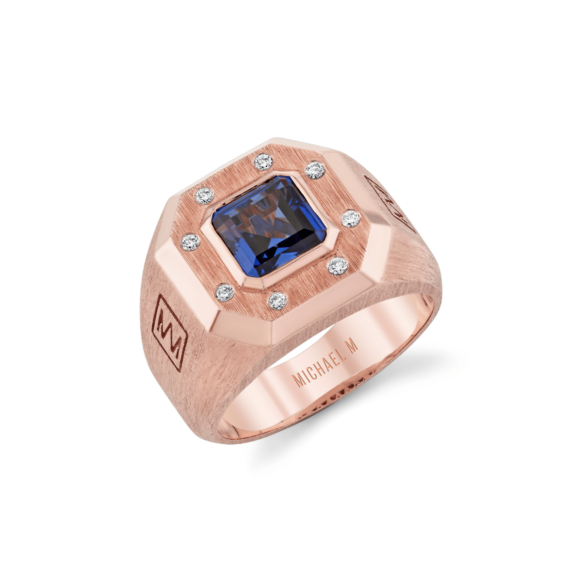 MICHAEL M Rings 14K Rose Gold / 9 Men's Blue Sapphire Signet Ring