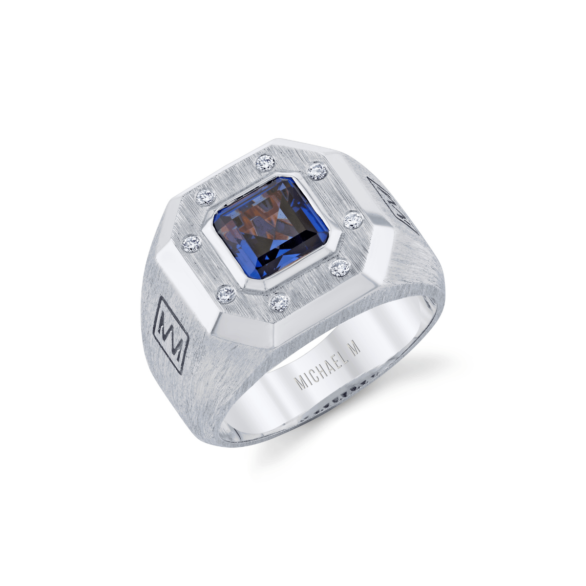 MICHAEL M Rings 14K White Gold / 9 Men's Blue Sapphire Signet Ring