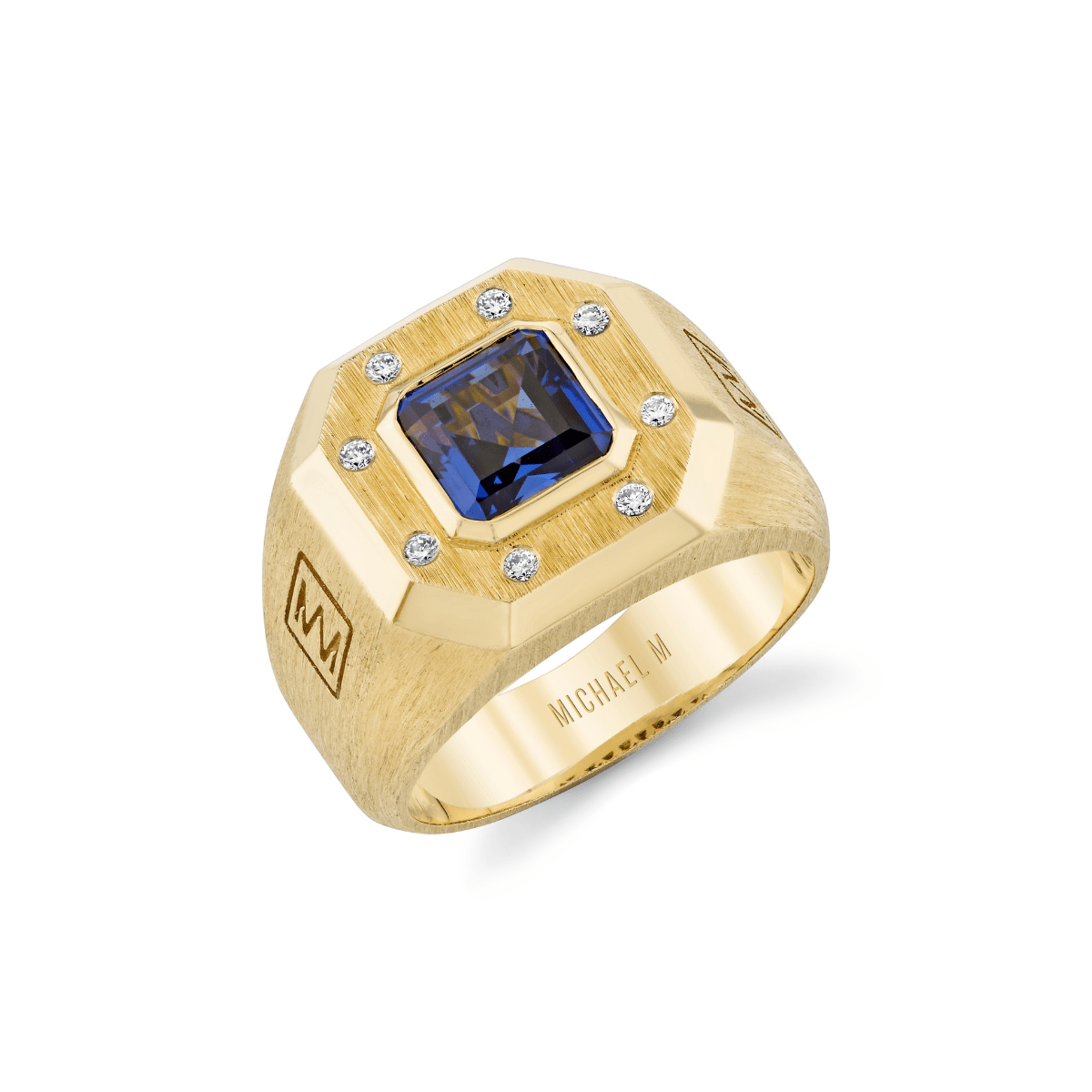 MICHAEL M Rings 14K Yellow Gold / 9 Men's Blue Sapphire Signet Ring