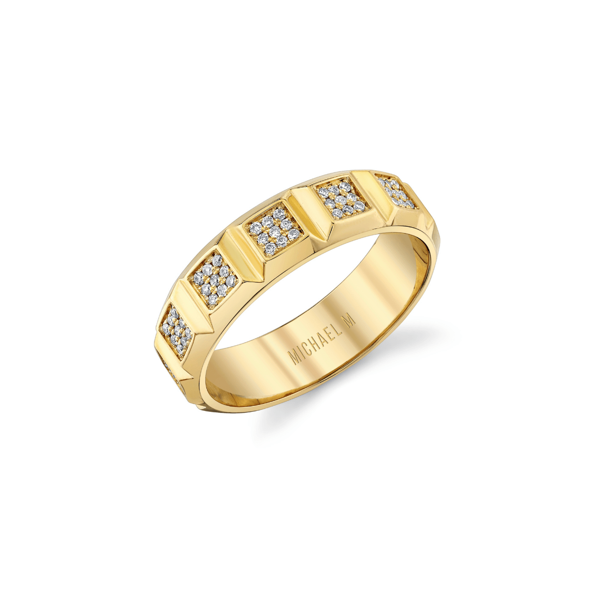 MICHAEL M Rings 14K Yellow Gold Men's Pave Block Band