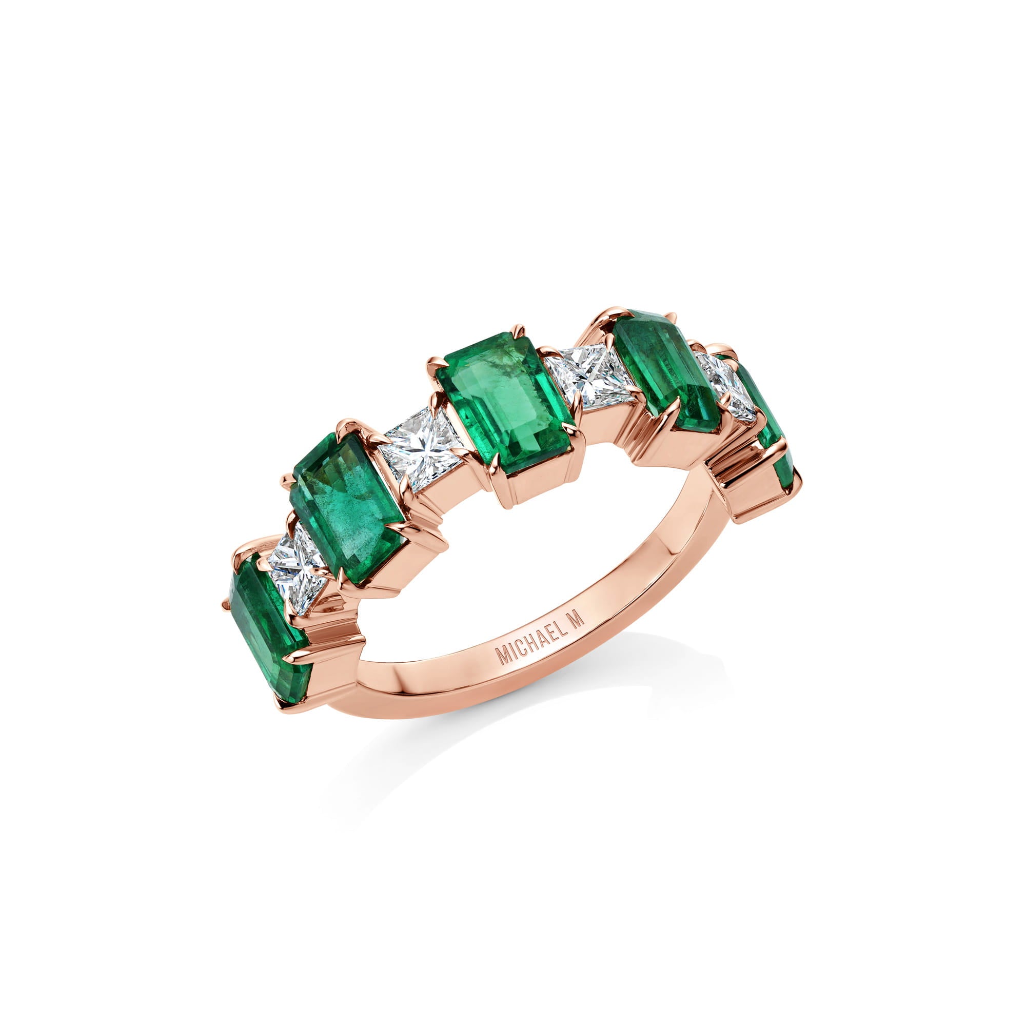 MICHAEL M Rings 18K Rose Gold / 4 Montage Color Emerald & Princess Ring F569