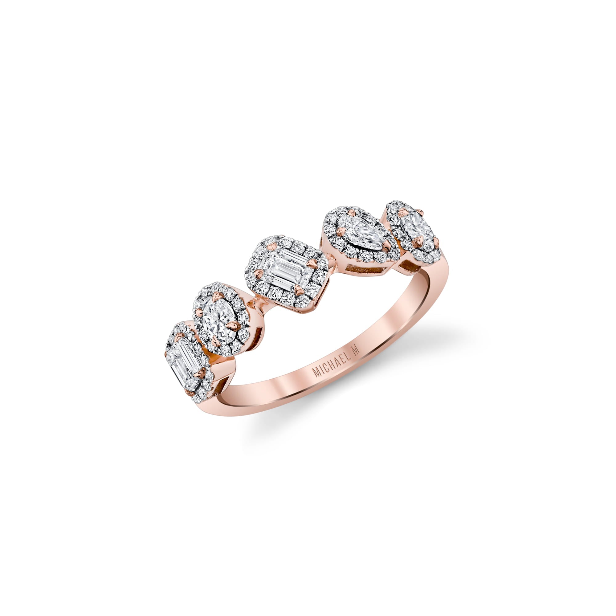 MICHAEL M Rings 18K Rose Gold / 4 Montage Mixed-Cut Halo Ring F571