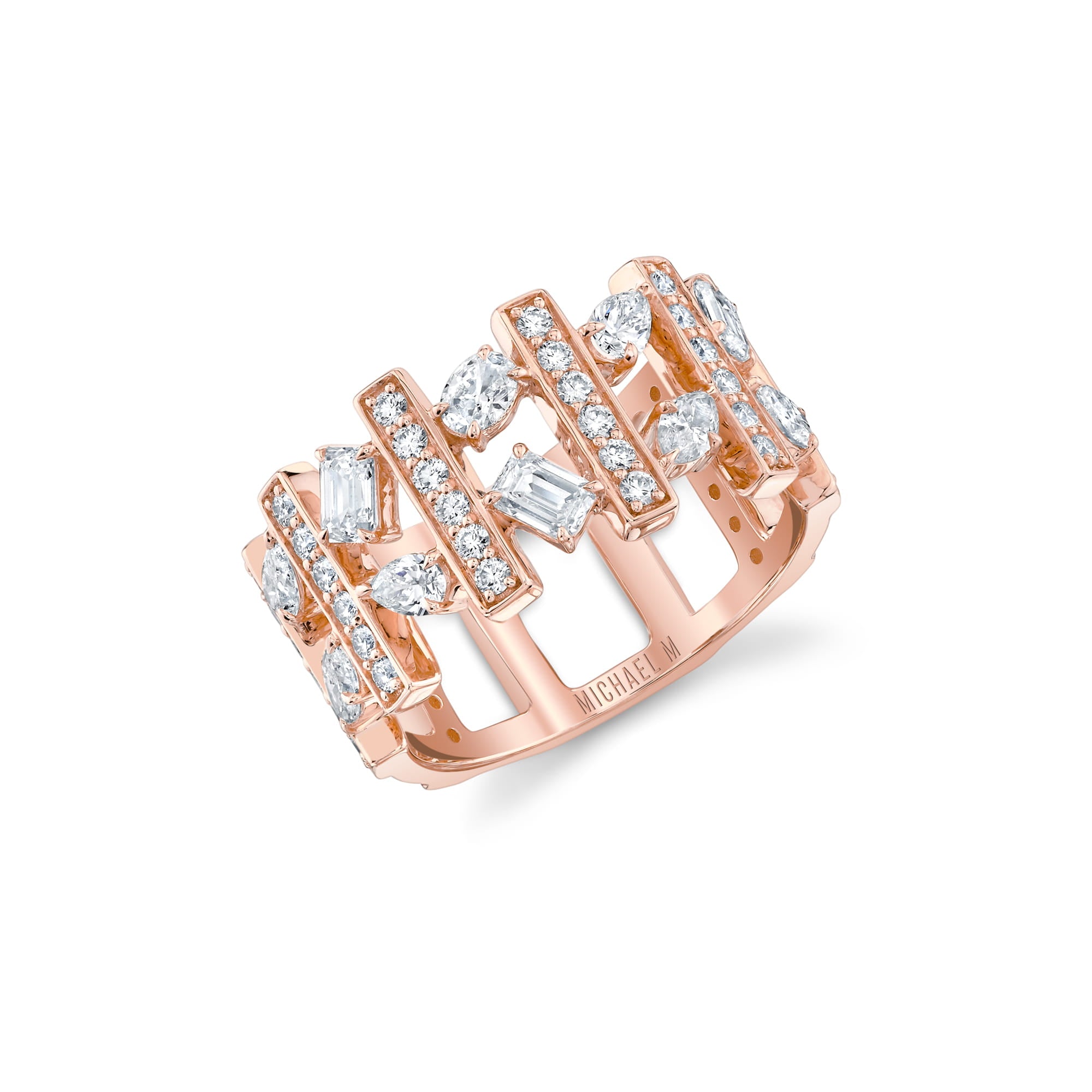 MICHAEL M Rings 18K Rose Gold / 4 Montage Mixed-Cut Pavé Bar Ring F570