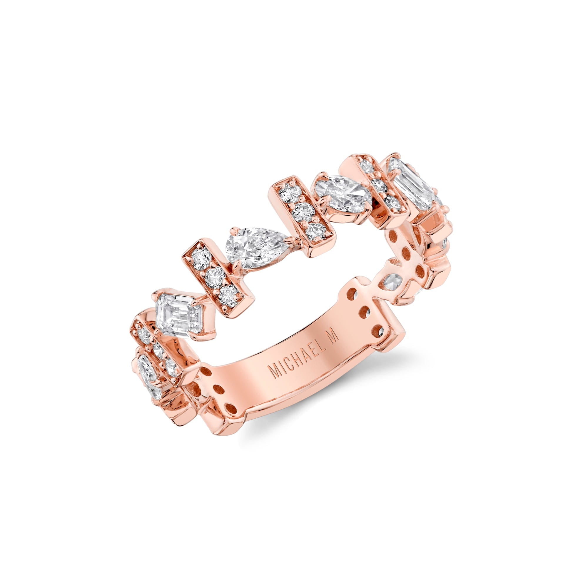 MICHAEL M Rings 18K Rose Gold / 4 Montage Pavé Bar Band B554