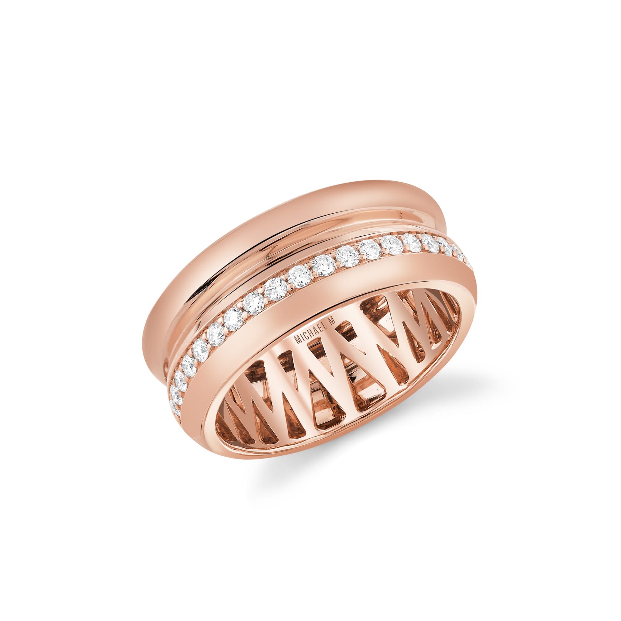 MICHAEL M Rings 18K Rose Gold / 4 Orb Split Pavé Ring F558