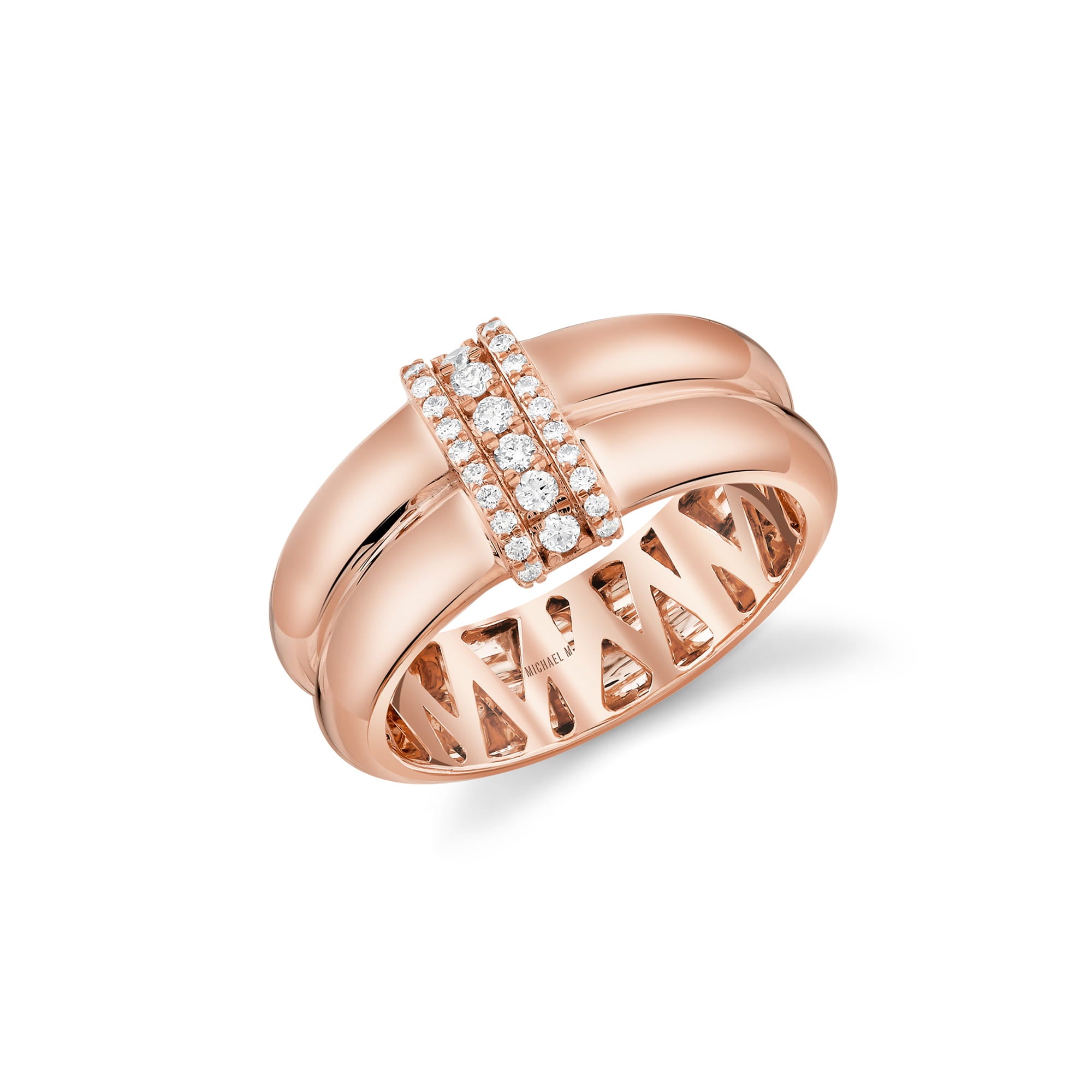 MICHAEL M Rings 18K Rose Gold / 4 Orb Split Triple Pavé Ring F560