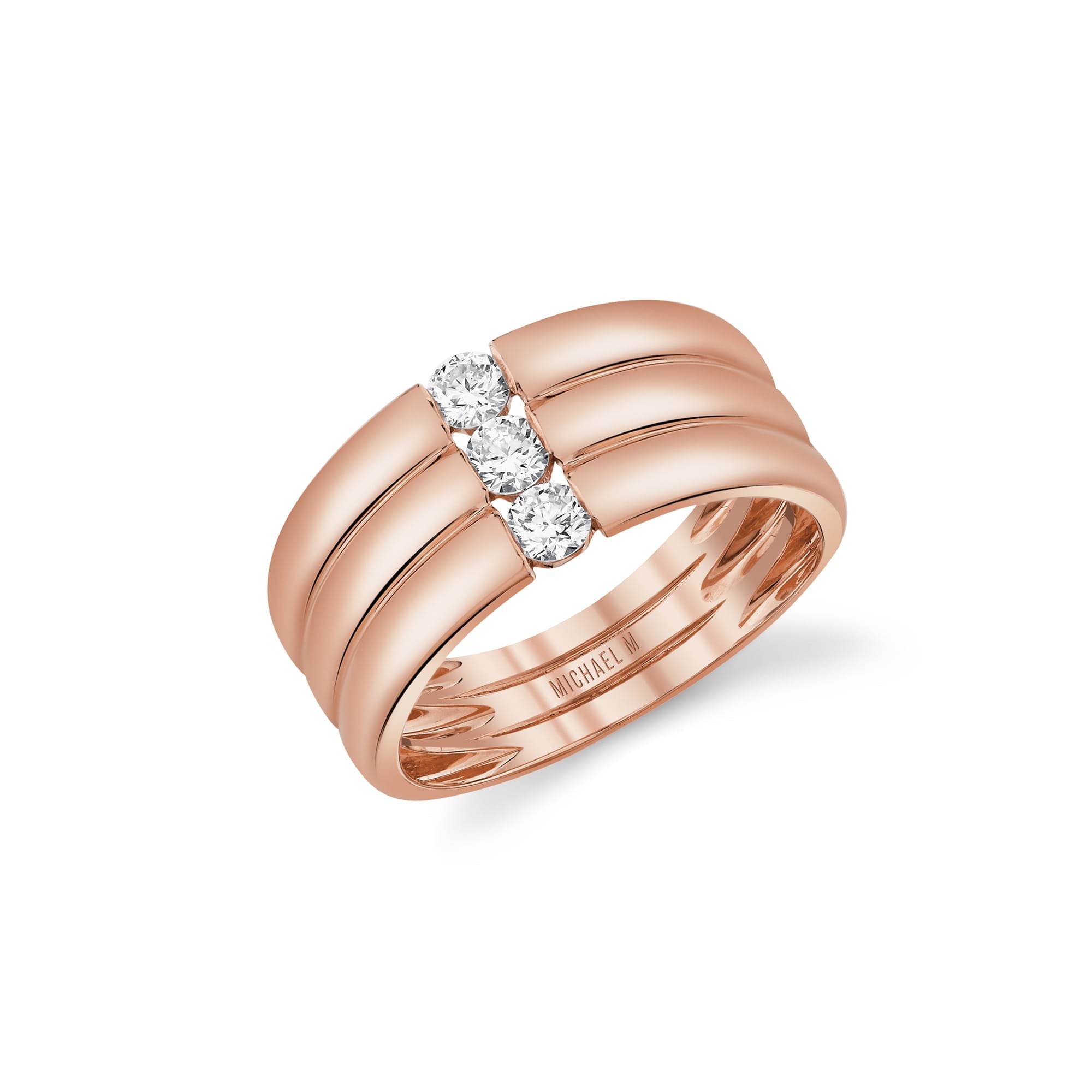 MICHAEL M Rings 18K Rose Gold / 4 Orb Triple Row Ring F557