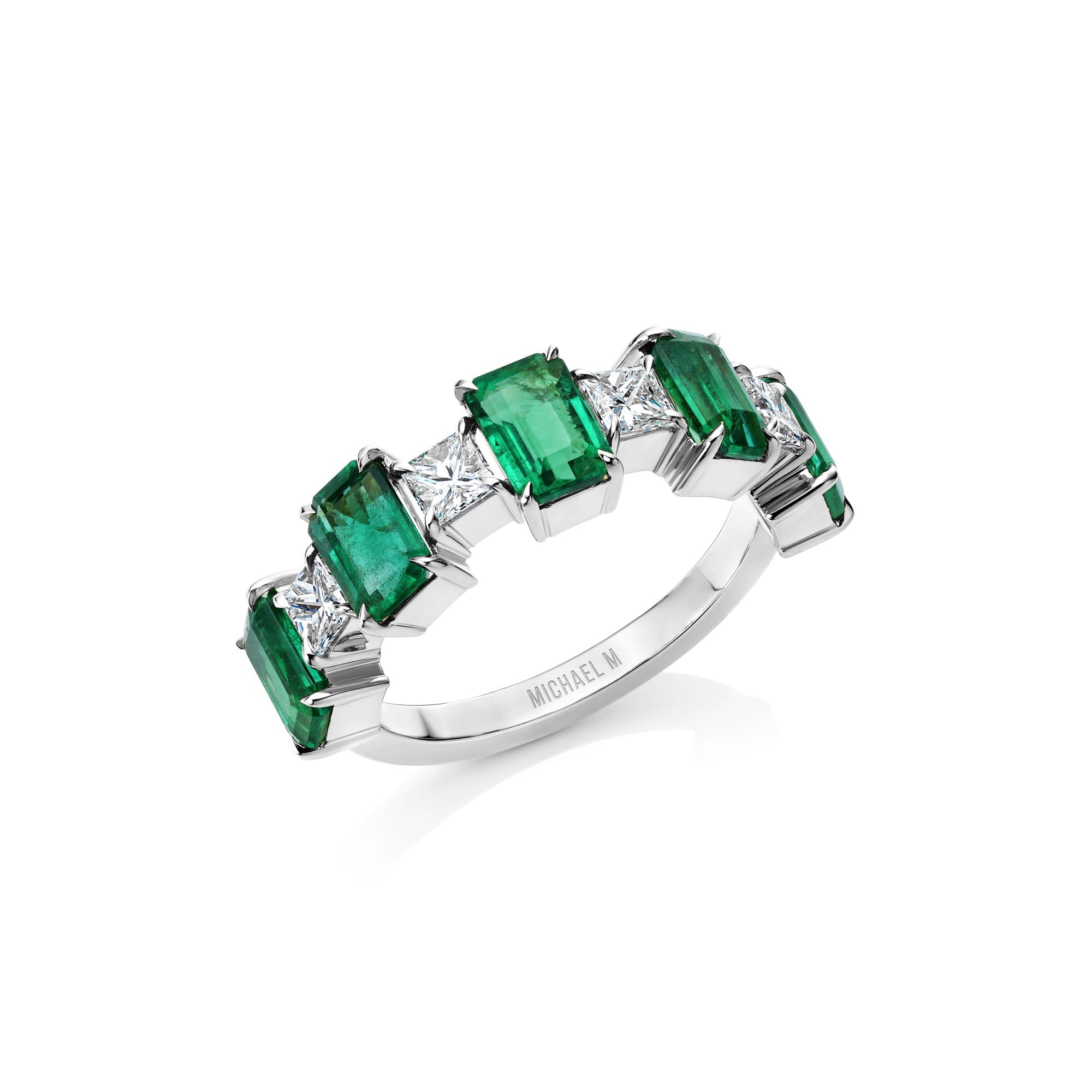MICHAEL M Rings 18K White Gold / 4 Montage Color Emerald & Princess Ring F569