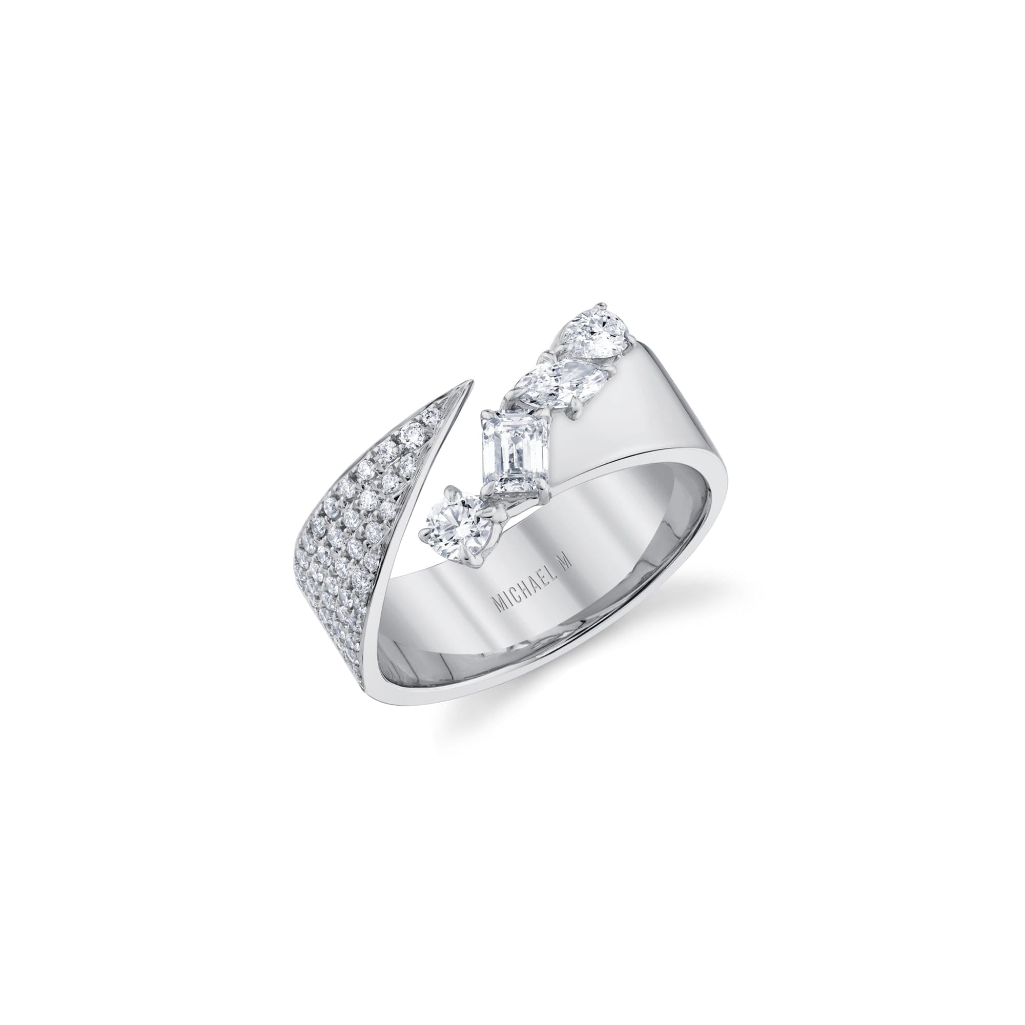MICHAEL M Rings 18K White Gold / 4 Montage Diamond Split Band With Pave B551
