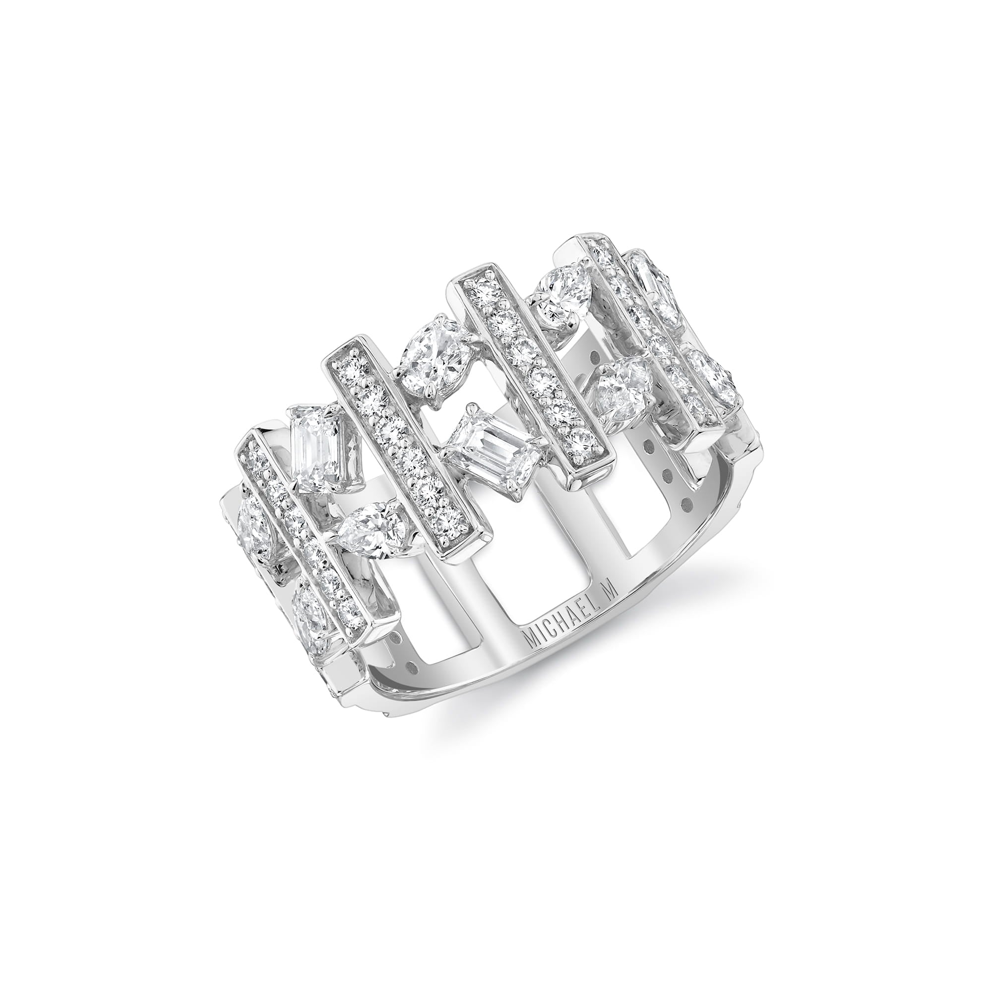 MICHAEL M Rings 18K White Gold / 4 Montage Mixed-Cut Pavé Bar Ring F570