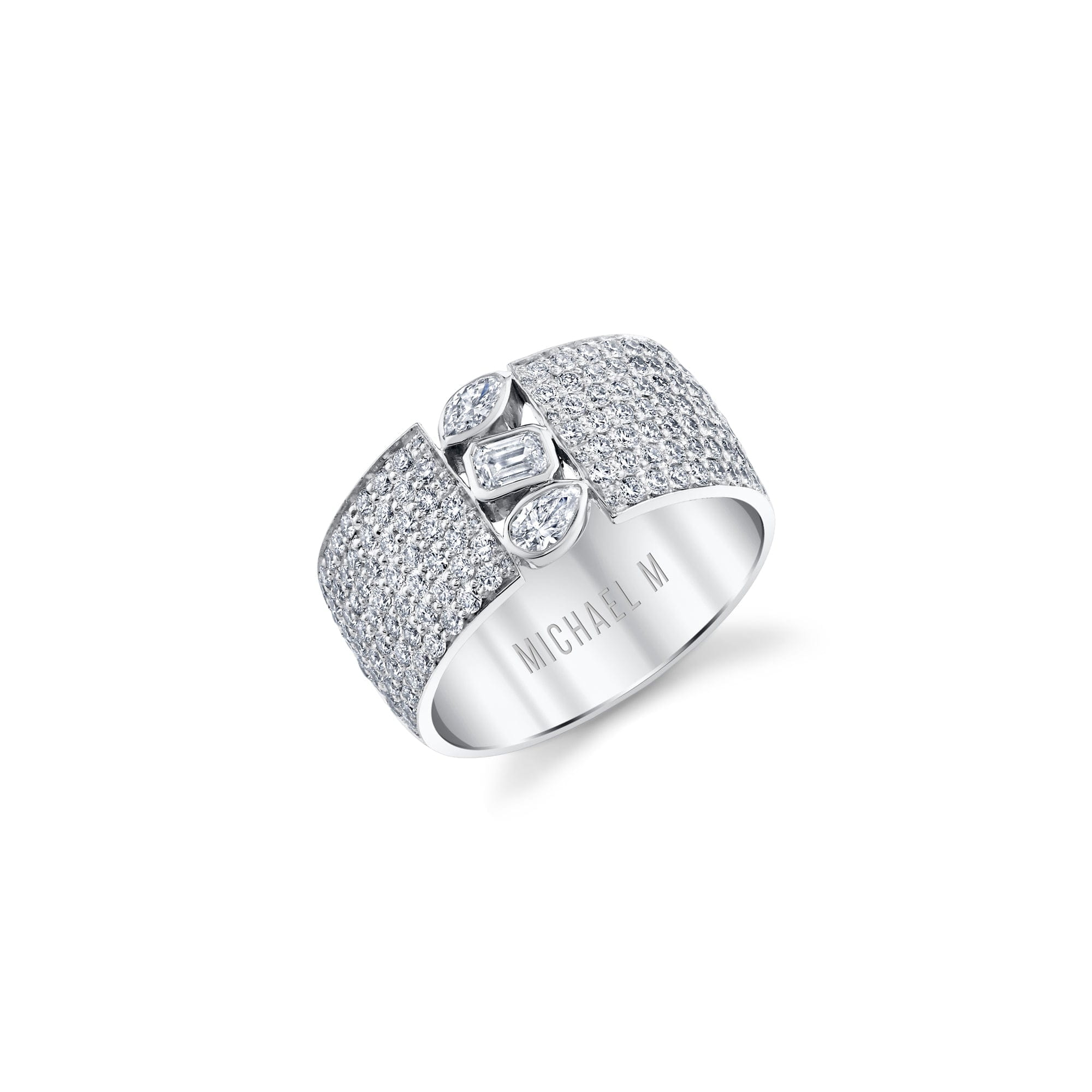 MICHAEL M Rings 18K White Gold / 4 Montage Pave Cigar Band F409PV