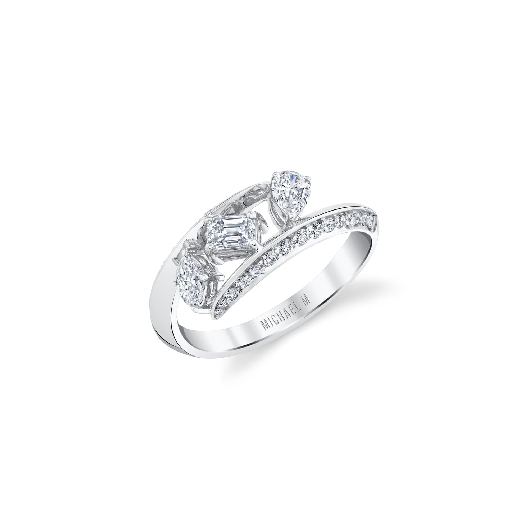 MICHAEL M Rings 18K White Gold / 4 Montage Pave Knife Edge Bypass Ring F410PV