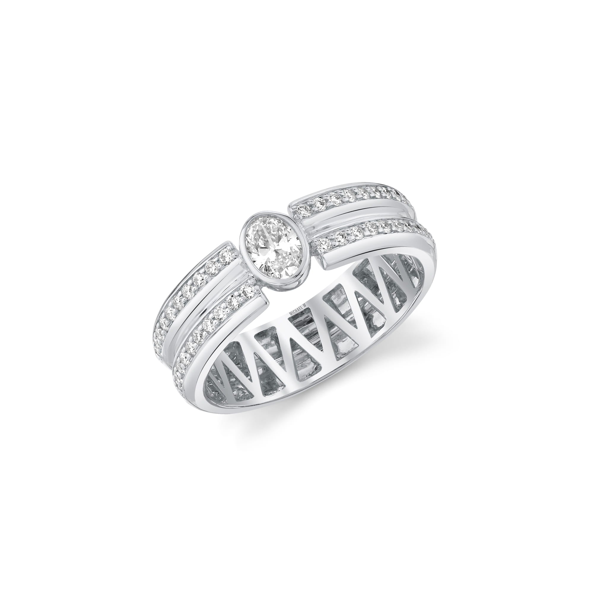 MICHAEL M Rings 18K White Gold / 4 Orb Split Double Pavé Bezel Ring F562