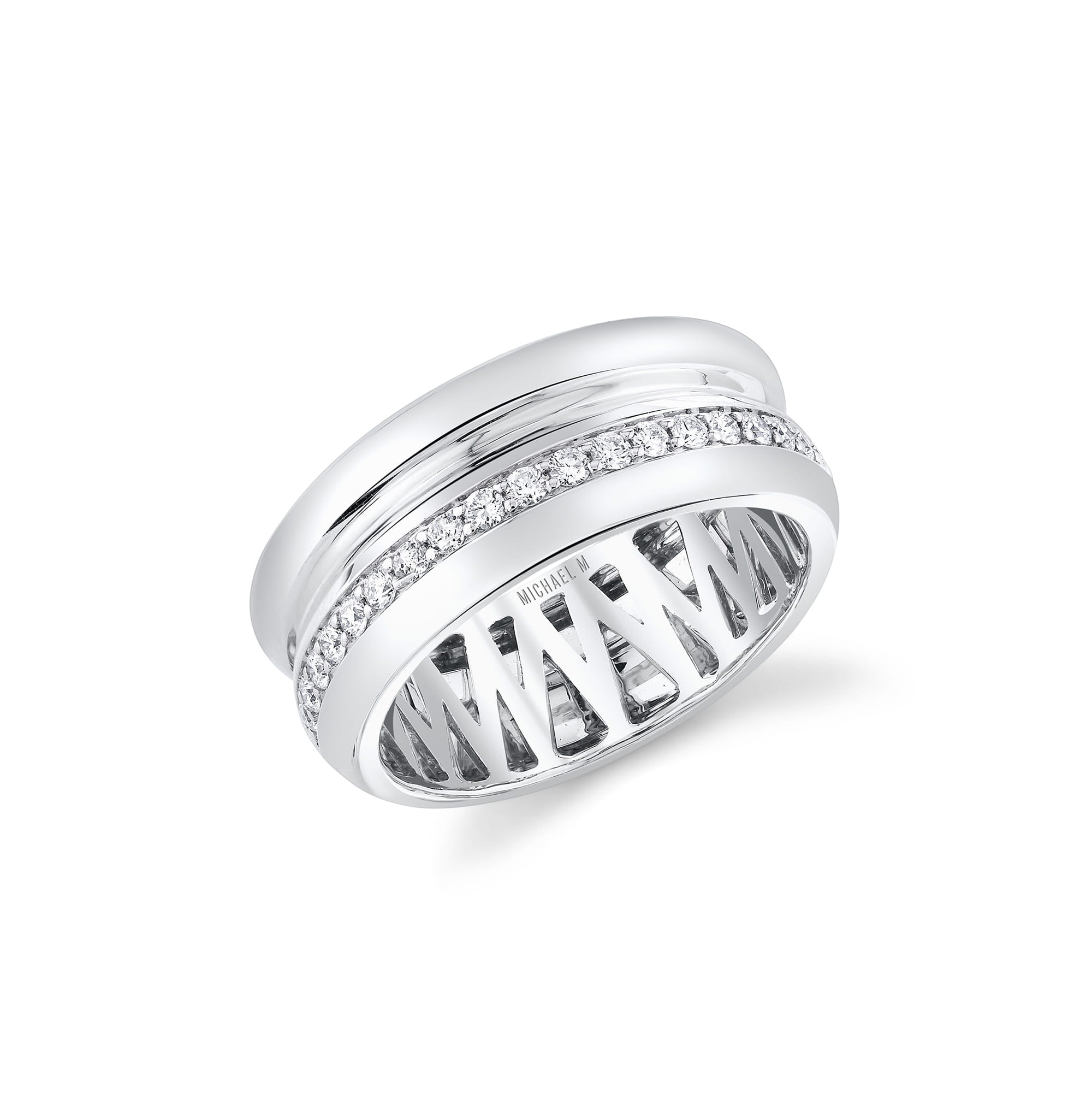 MICHAEL M Rings 18K White Gold / 4 Orb Split Pavé Ring F558