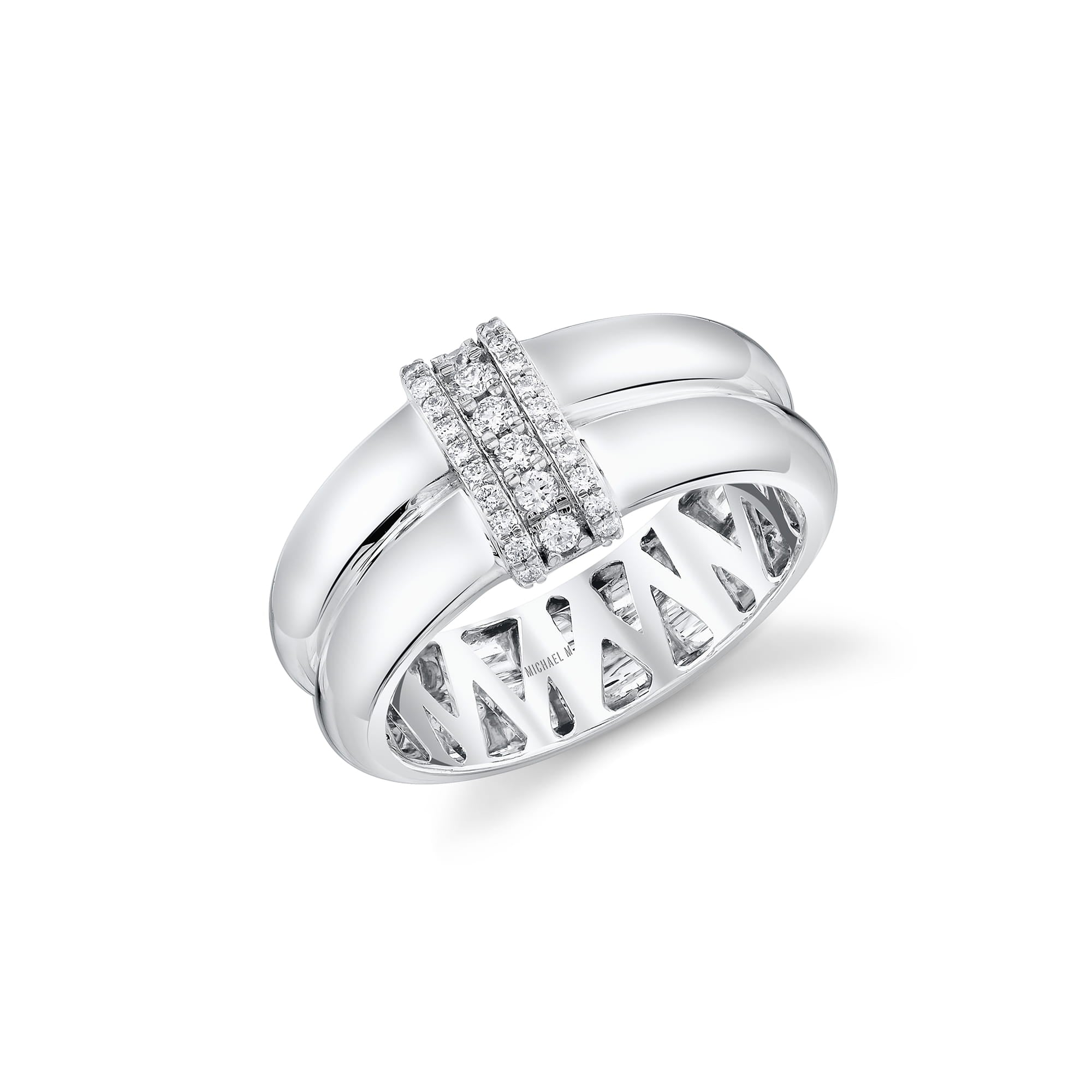 MICHAEL M Rings 18K White Gold / 4 Orb Split Triple Pavé Ring F560