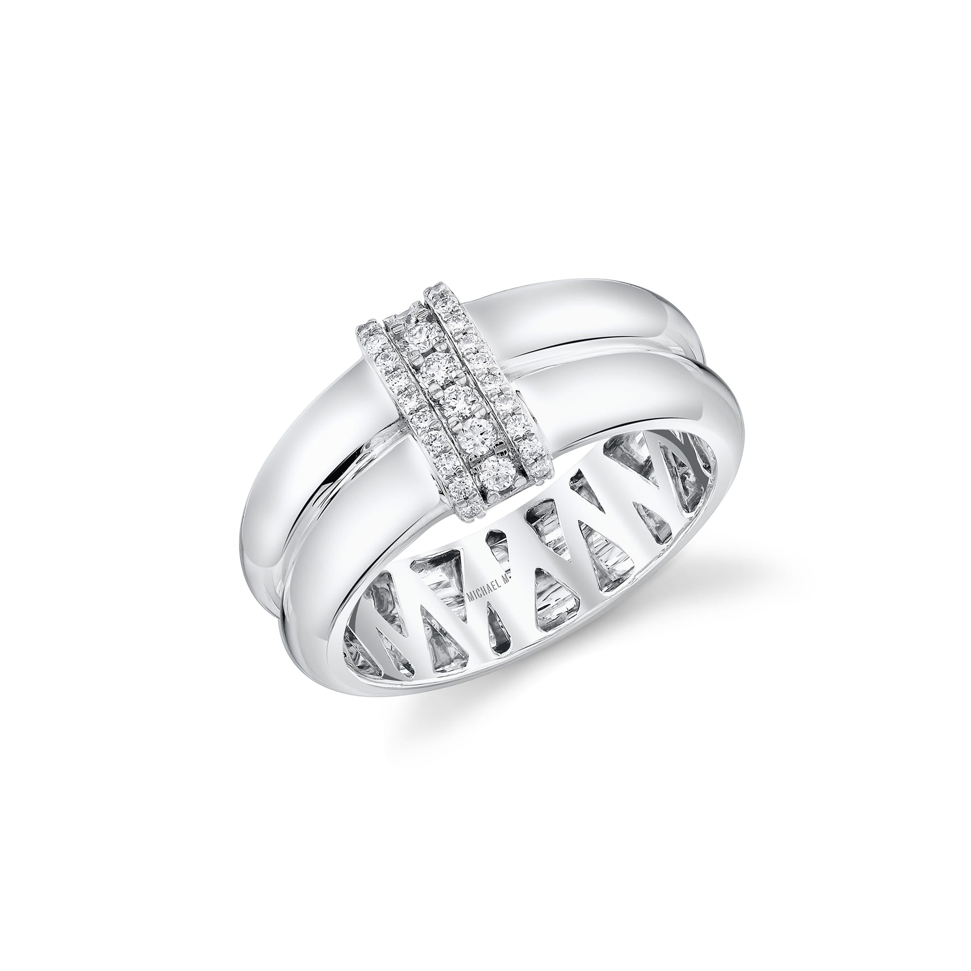 MICHAEL M Rings 18K White Gold / 4 Orb Split Triple Pavé Ring F560