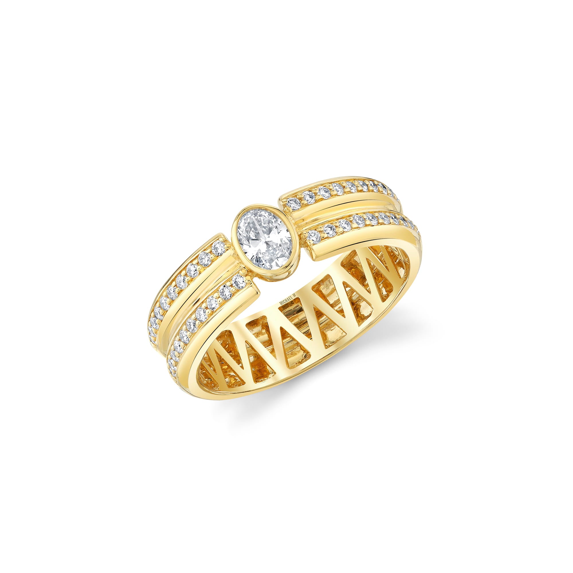 MICHAEL M Rings 18K Yellow Gold / 4 Orb Split Double Pavé Bezel Ring F562