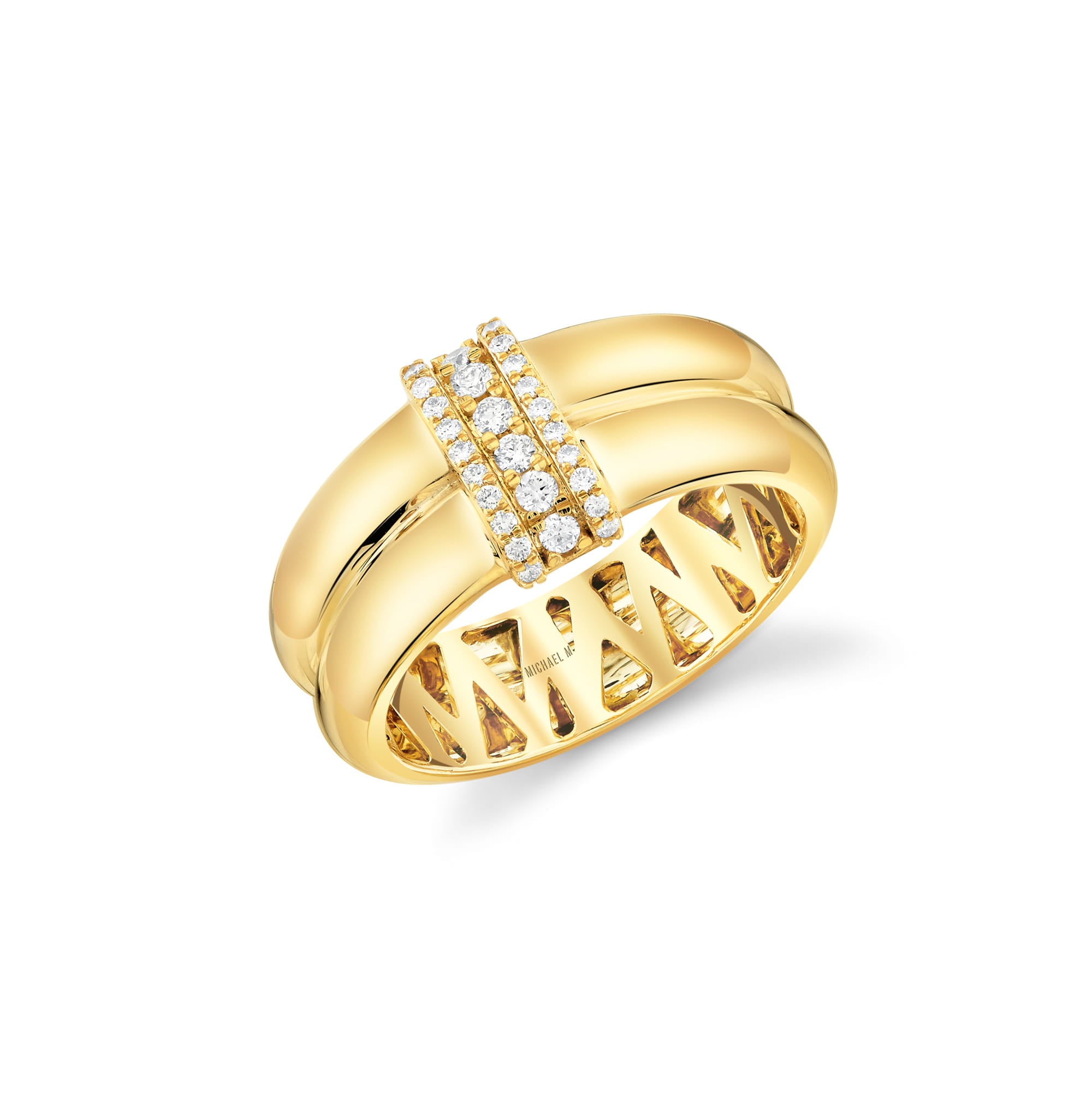 MICHAEL M Rings 18K Yellow Gold / 4 Orb Split Triple Pavé Ring F560