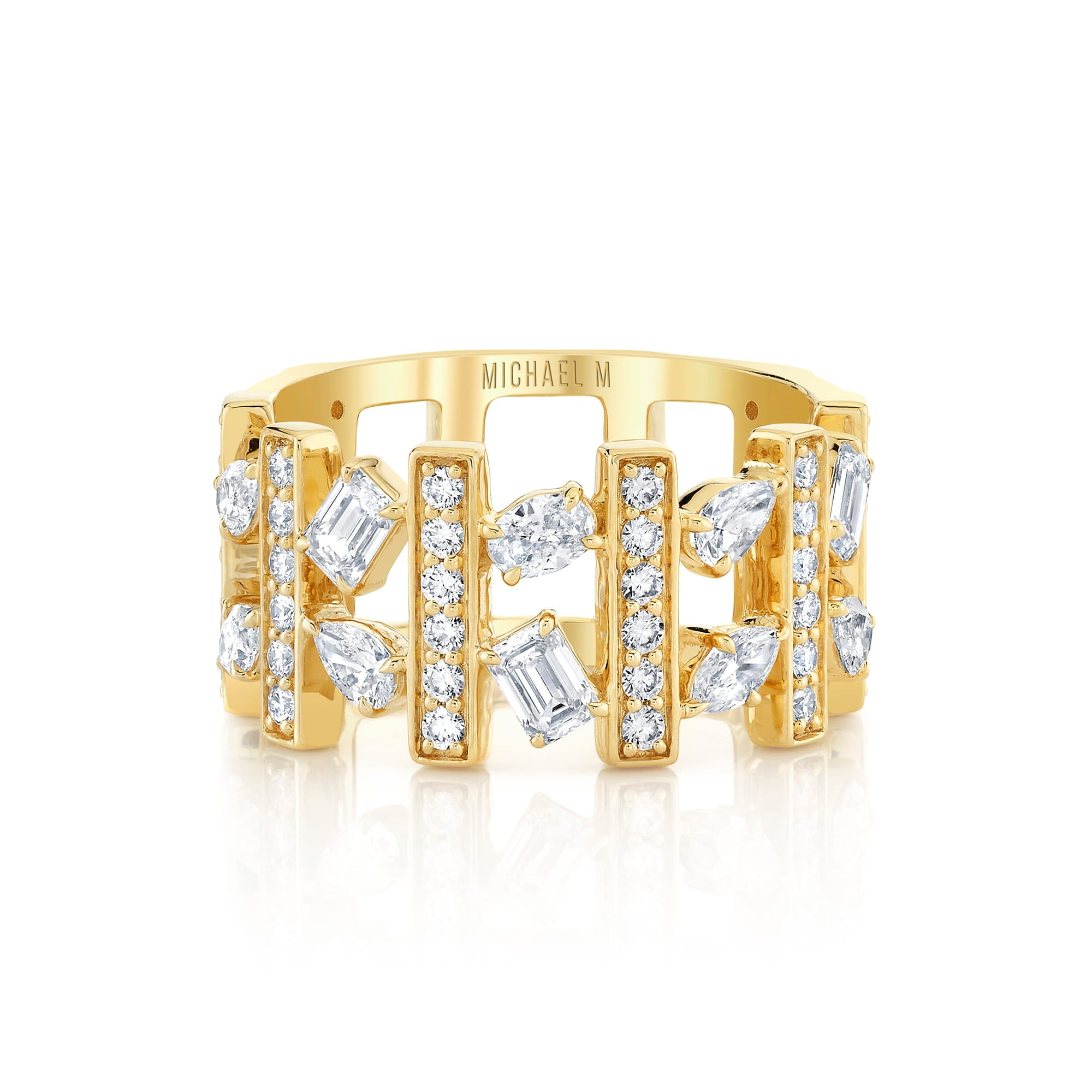 MICHAEL M Rings Montage Mixed-Cut Pavé Bar Ring