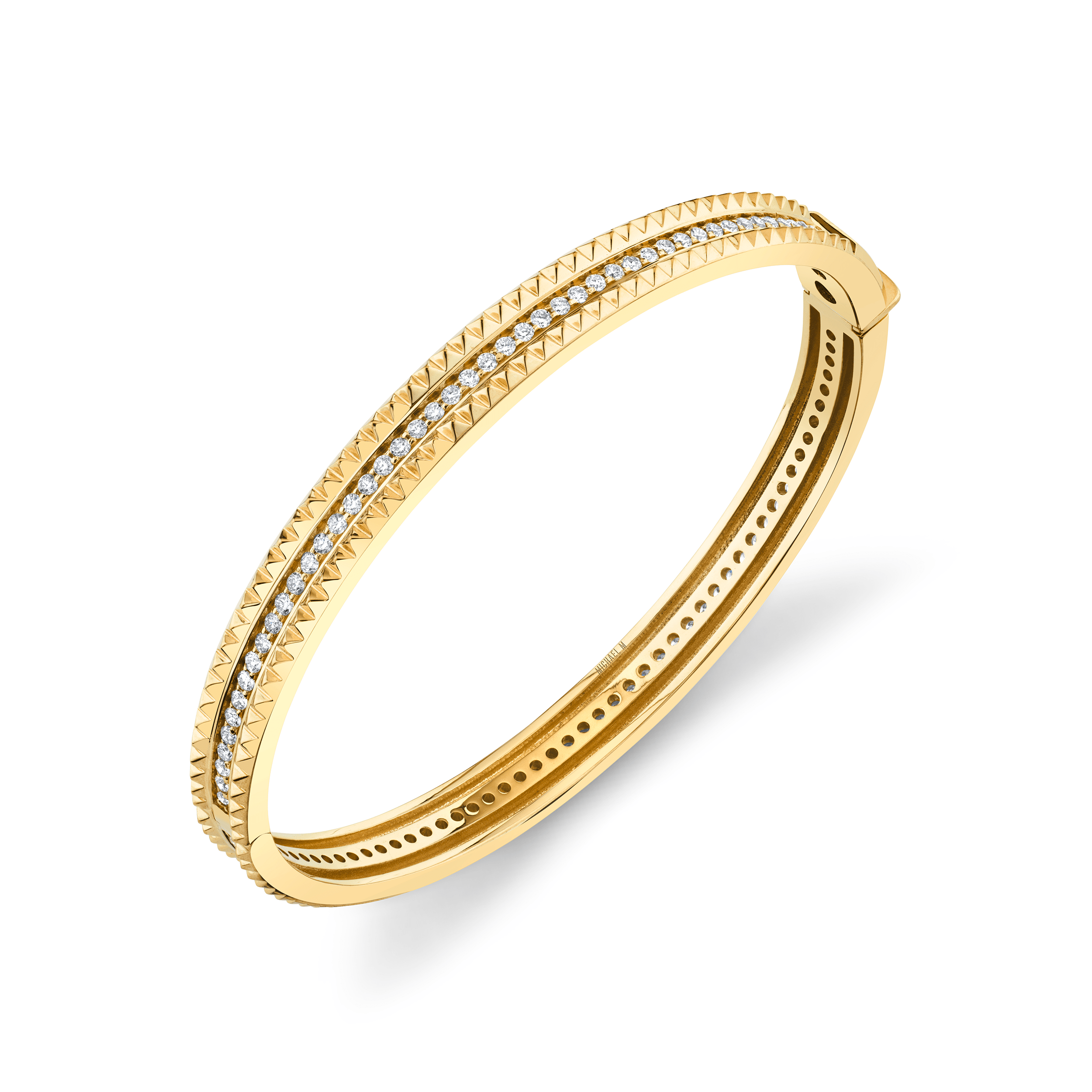 MICHAEL M Bracelets 14K Yellow Gold / Small Tetra Pavé Bangle BR395