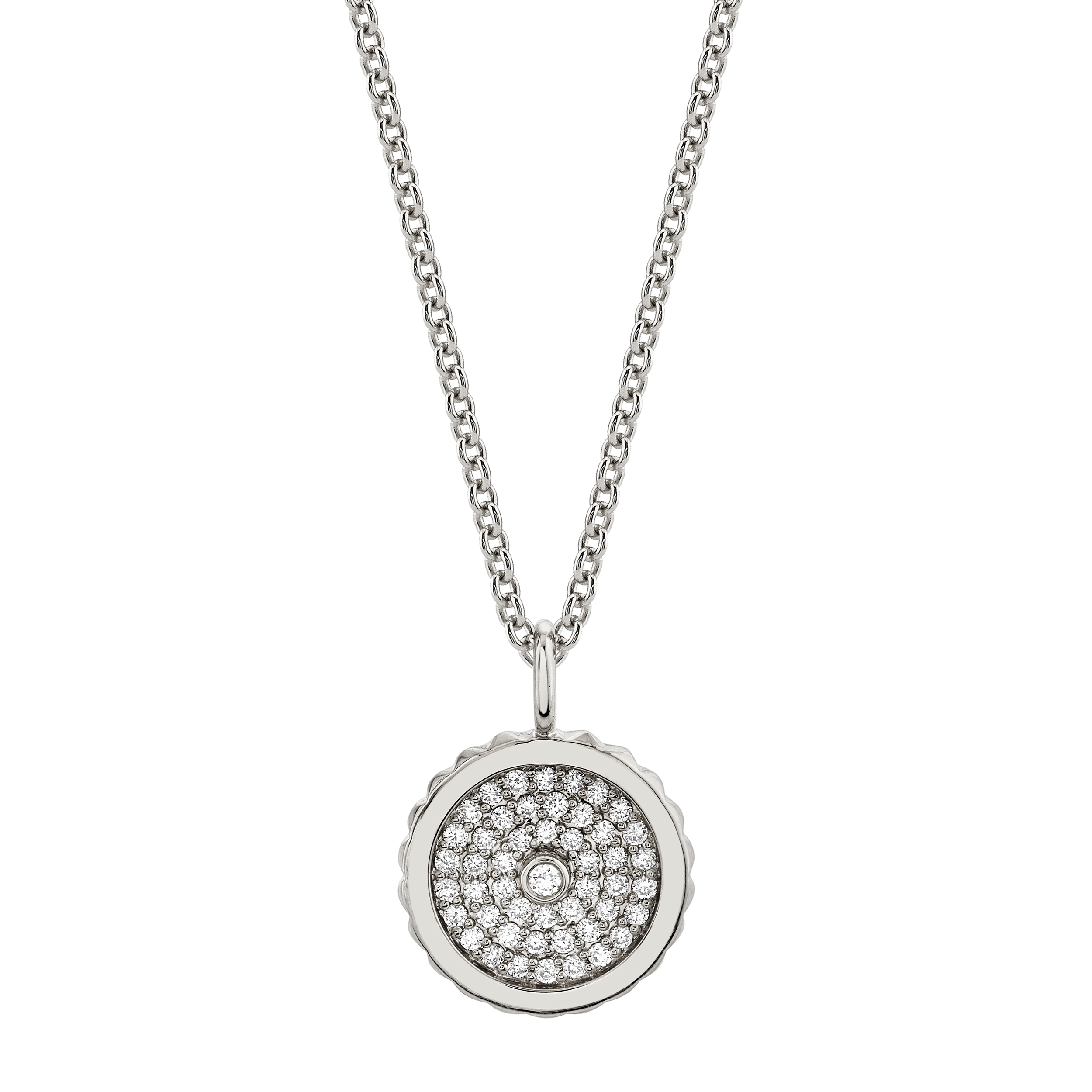 MICHAEL M Necklaces 14K White Gold Tetra Pavé Bezel Medallion P397