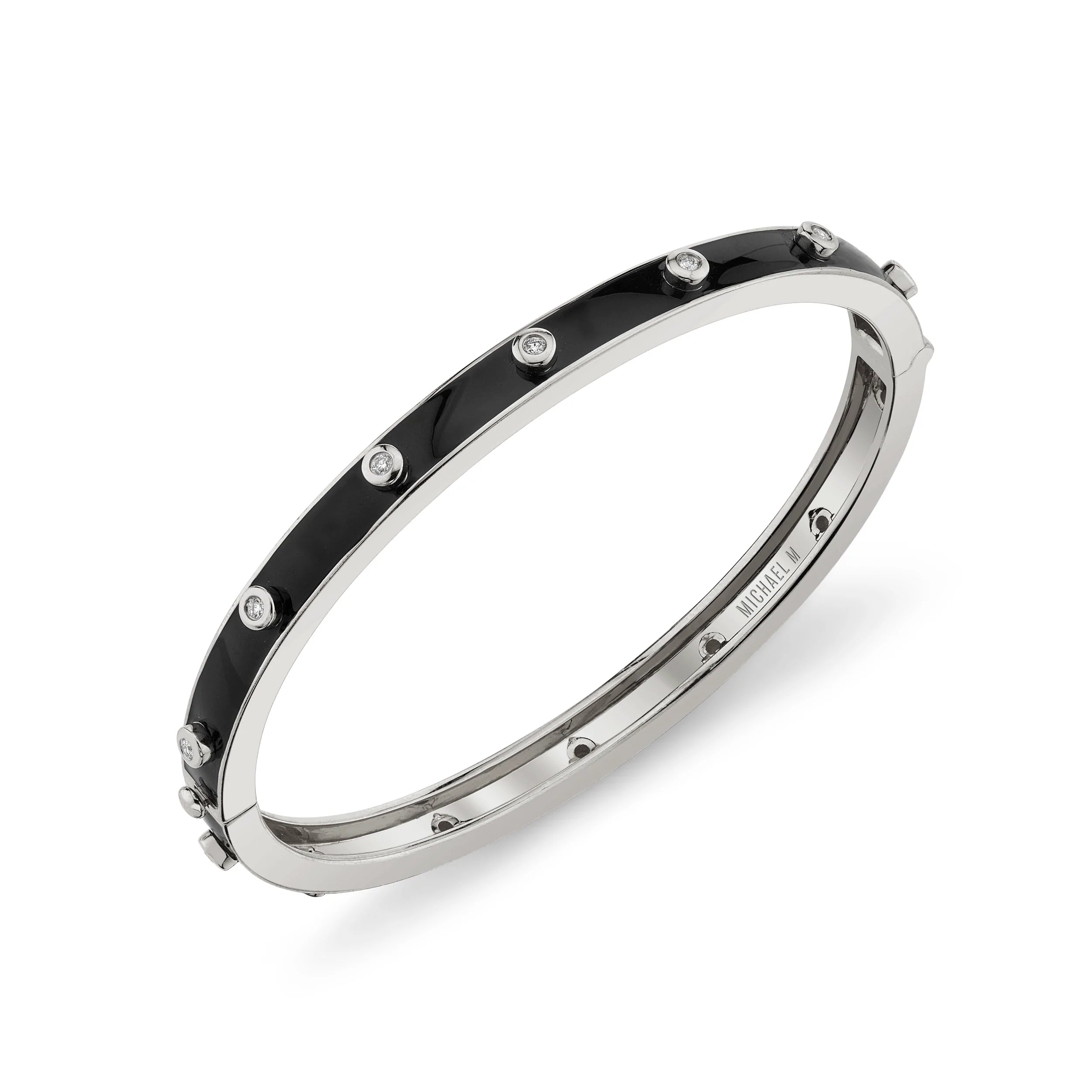 MICHAEL M Bracelet 14k White Gold / Black / Small Chroma Extruded Bezel Bangle BR485