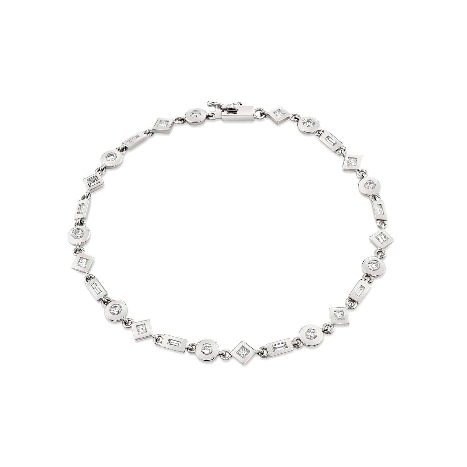 MICHAEL M Bracelets 14K White Gold / 6.5" Mixed Shape Bezel Tennis Bracelet BR410WG