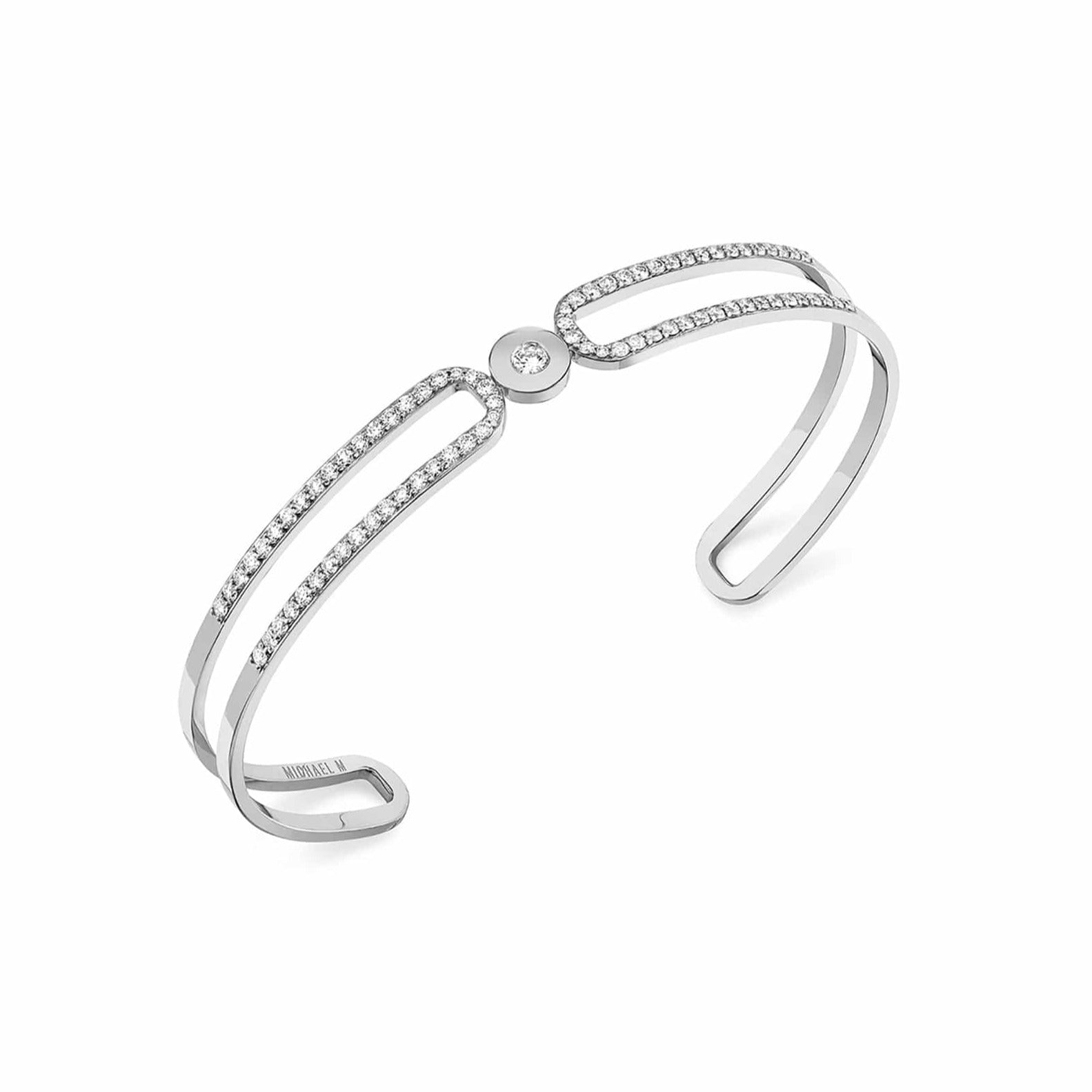 MICHAEL M Bracelets 14K White Gold / Small Pave Alignment Cuff BR359PV