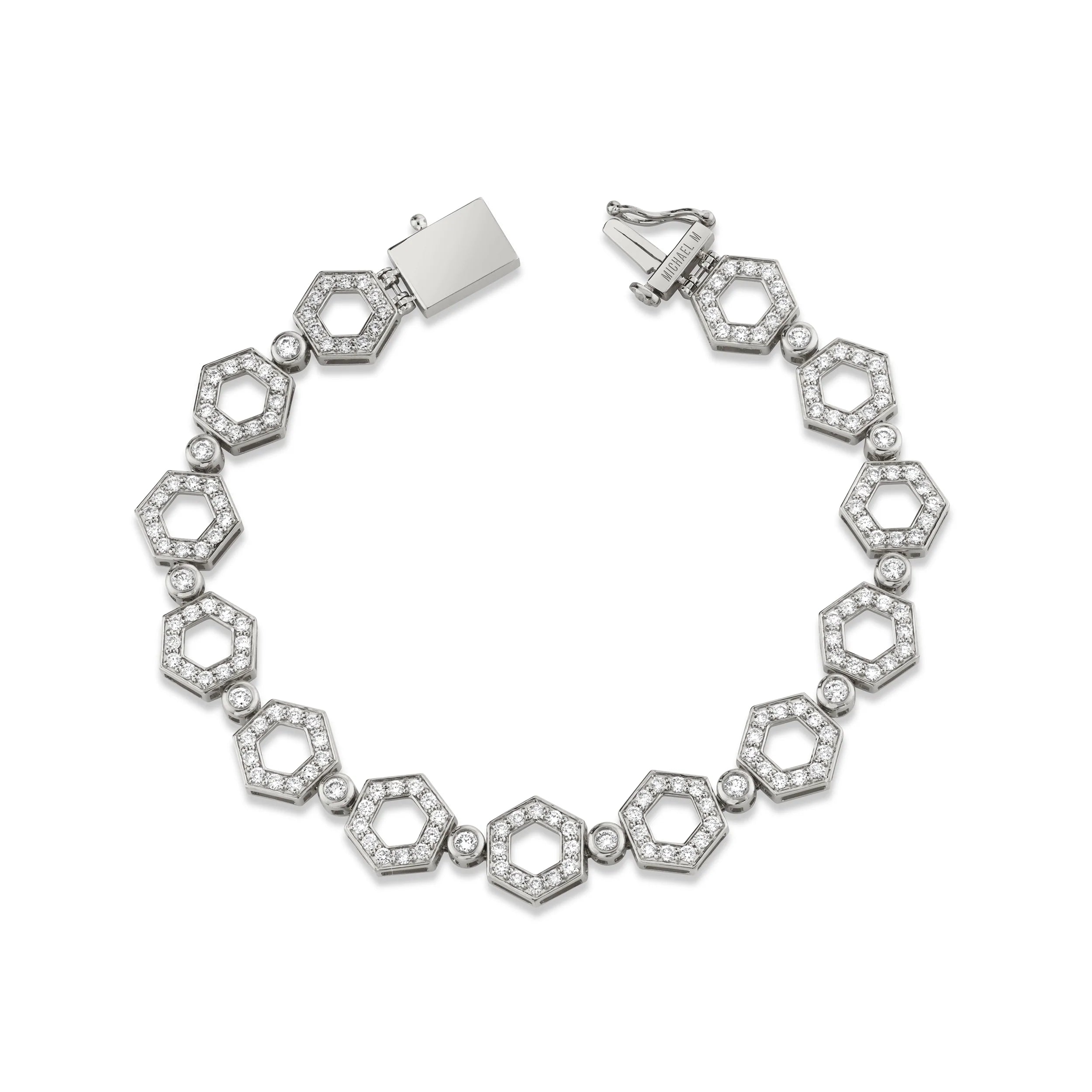 MICHAEL M Bracelets 14K White Gold / Small Pavé Hex Infinity Bracelet BR503