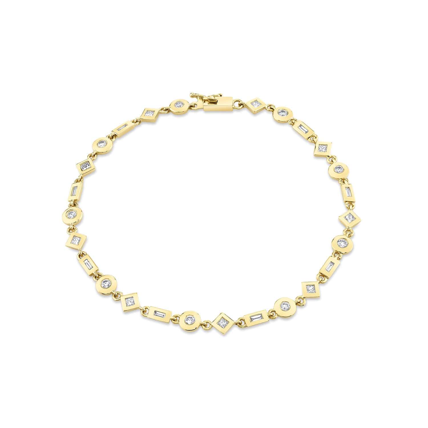 MICHAEL M Bracelets 14K Yellow Gold / 6.5" Mixed Shape Bezel Tennis Bracelet BR410