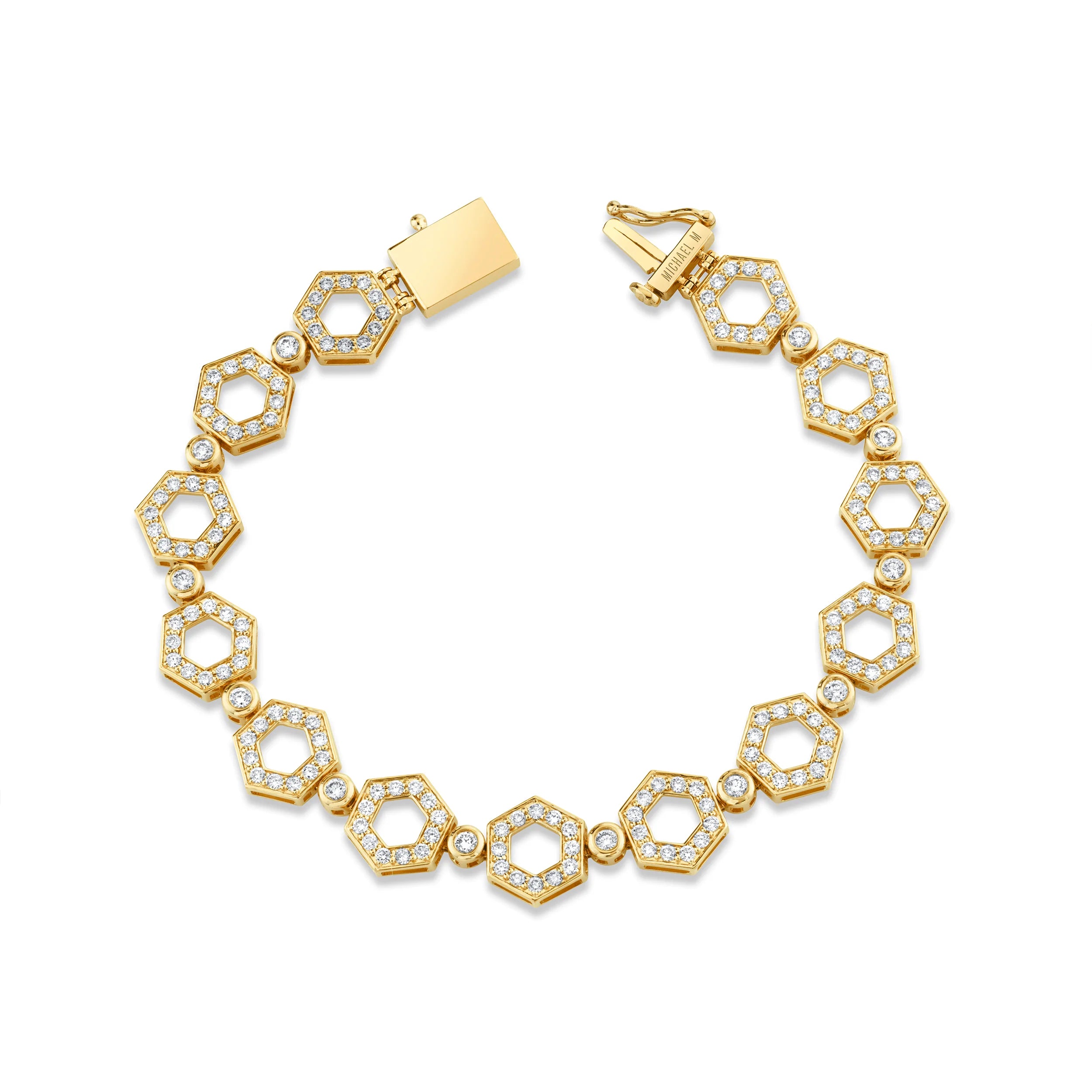 MICHAEL M Bracelets 14K Yellow Gold / Small Pavé Hex Infinity Bracelet BR503