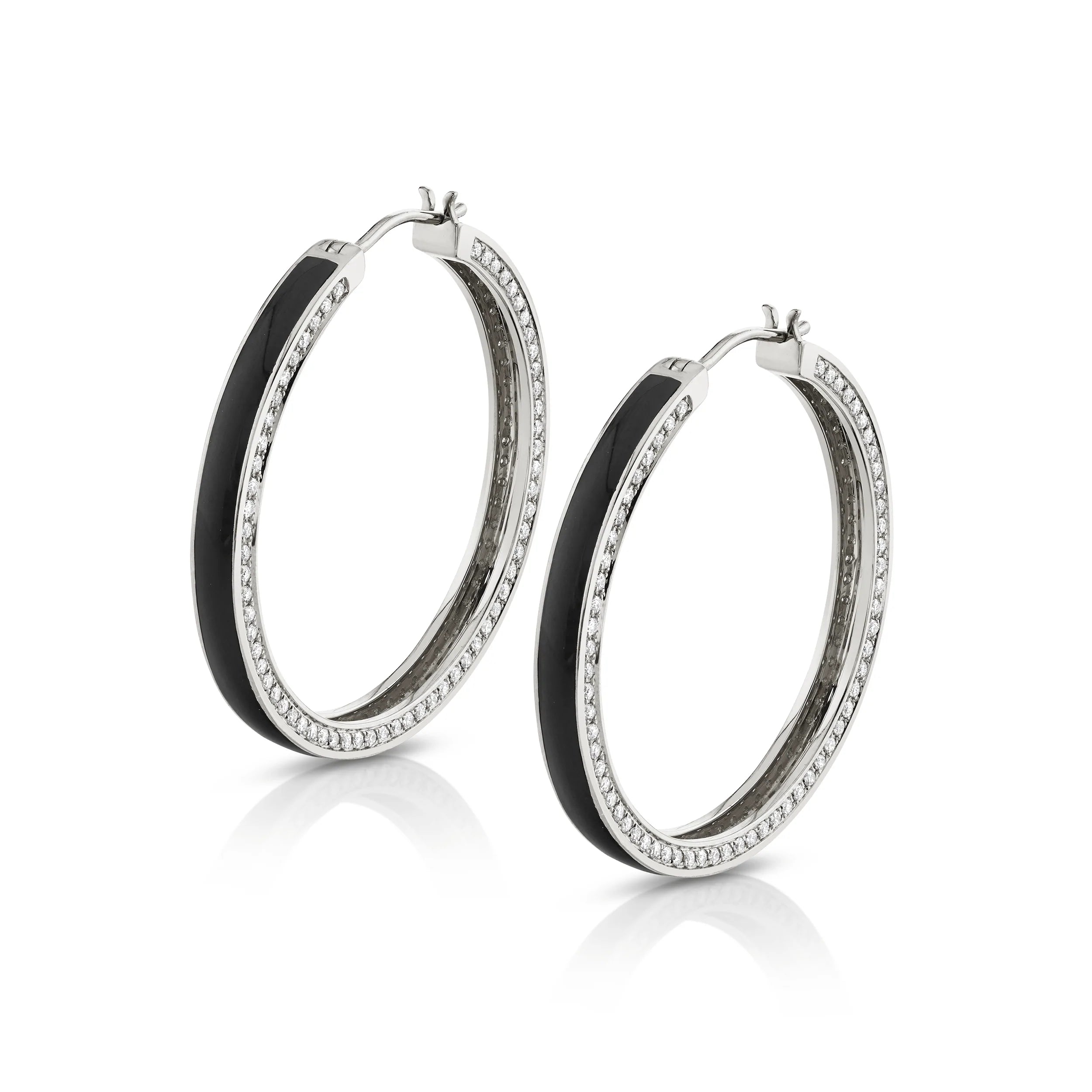MICHAEL M Earrings 14k White Gold / Black Chroma Pavé Edge Hoop Earrings ER481