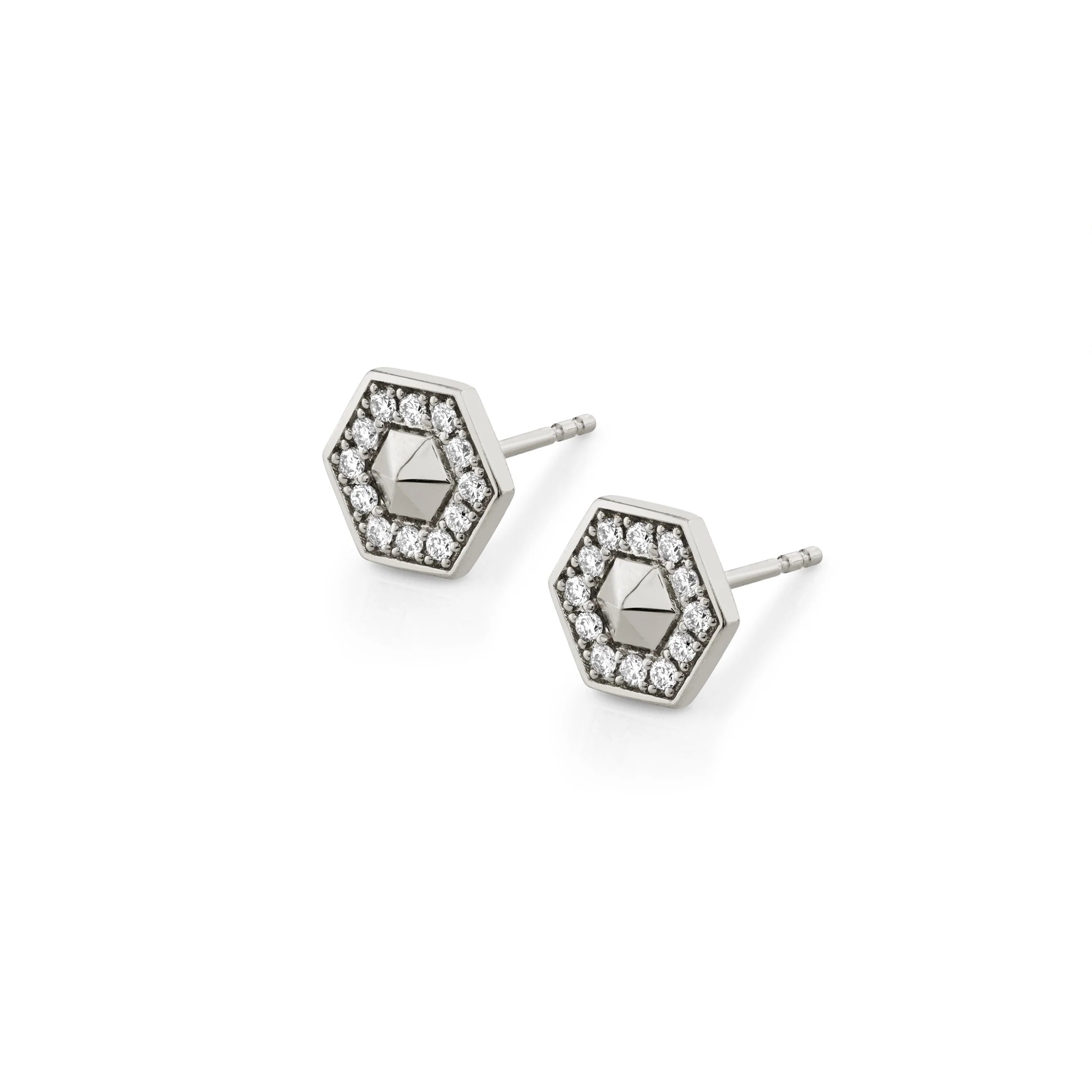 MICHAEL M Earrings 14K White Gold Mini Hex Studs ER507