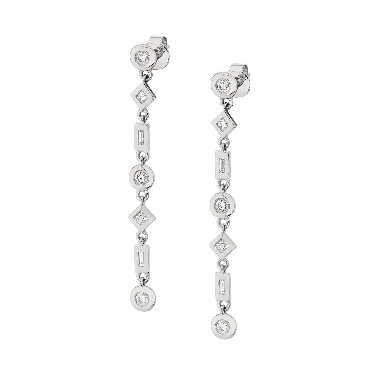 MICHAEL M Earrings 14K White Gold Mixed Shape Bezel Tennis Earrings ER416WG