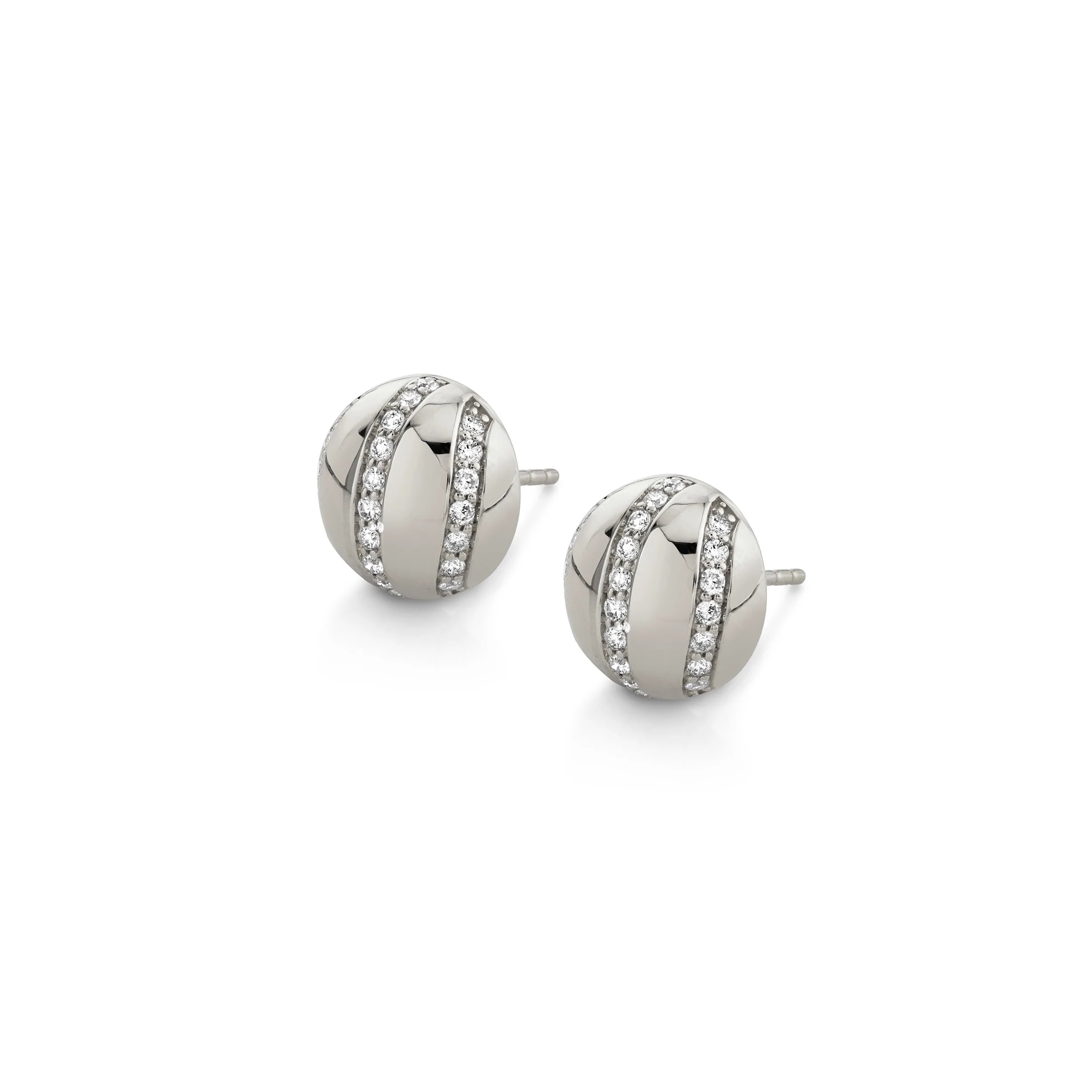 MICHAEL M Earrings 14K White Gold Orb Stripe Button Studs ER531