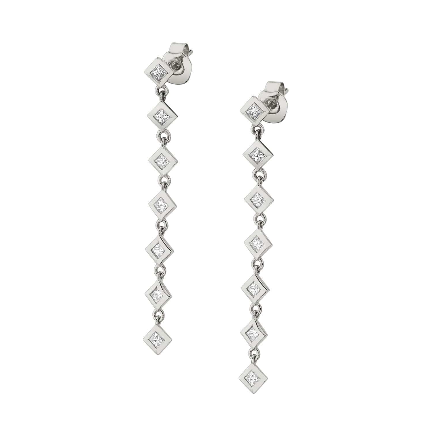 MICHAEL M Earrings 14K White Gold Princess Bezel Tennis Earrings ER415WG