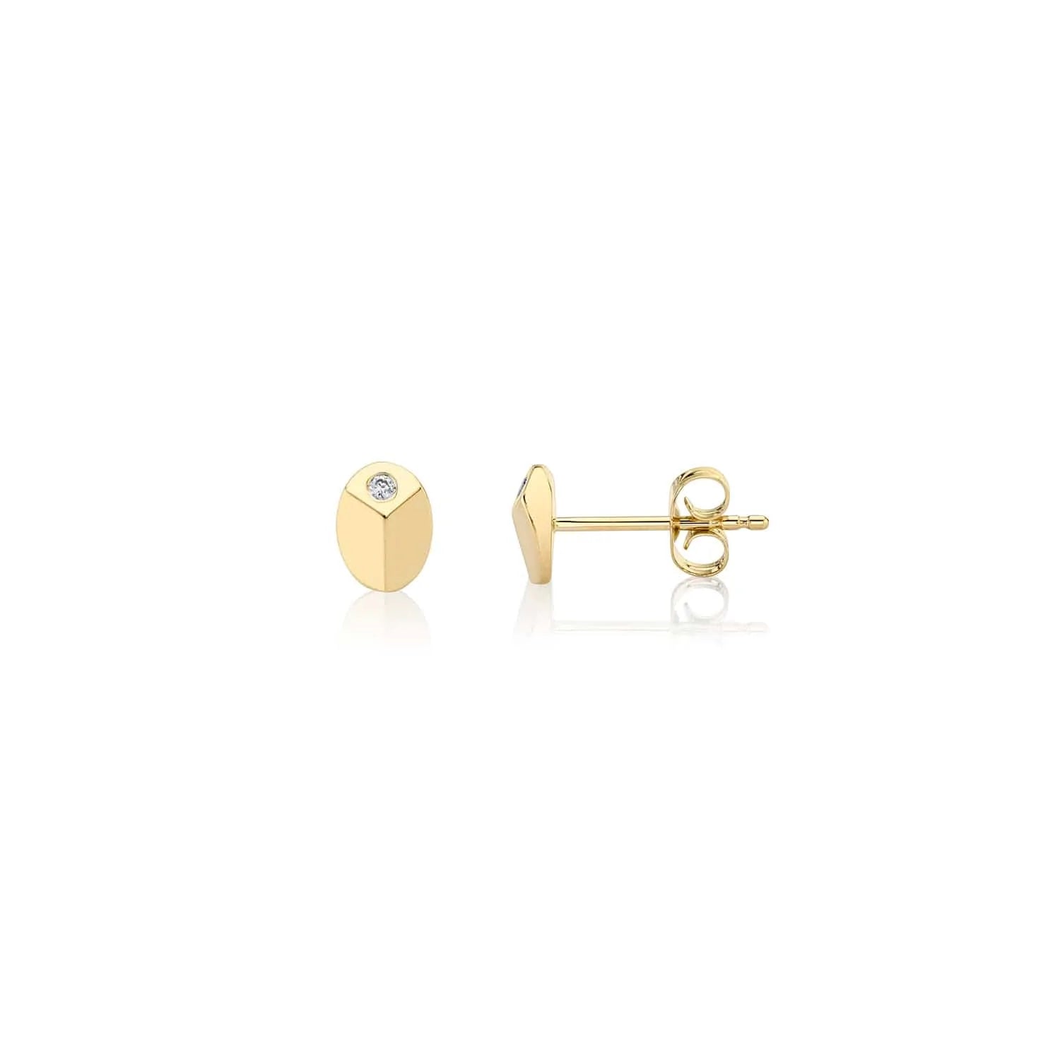 MICHAEL M Earrings 14K Yellow Gold Carve Stud with Diamonds Yellow Gold ER451YG