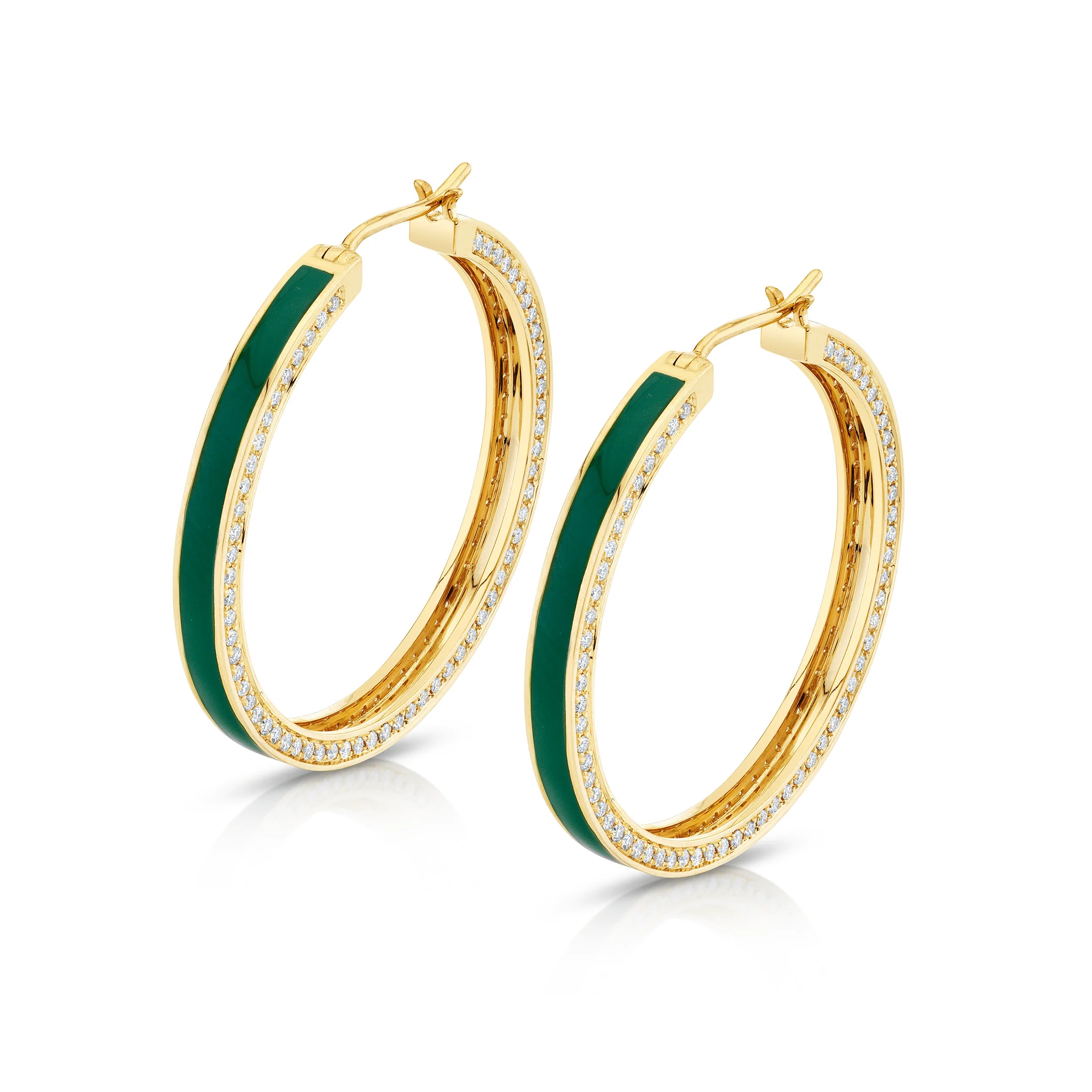 MICHAEL M Earrings 14k Yellow Gold / Green Chroma Pavé Edge Hoop Earrings ER481